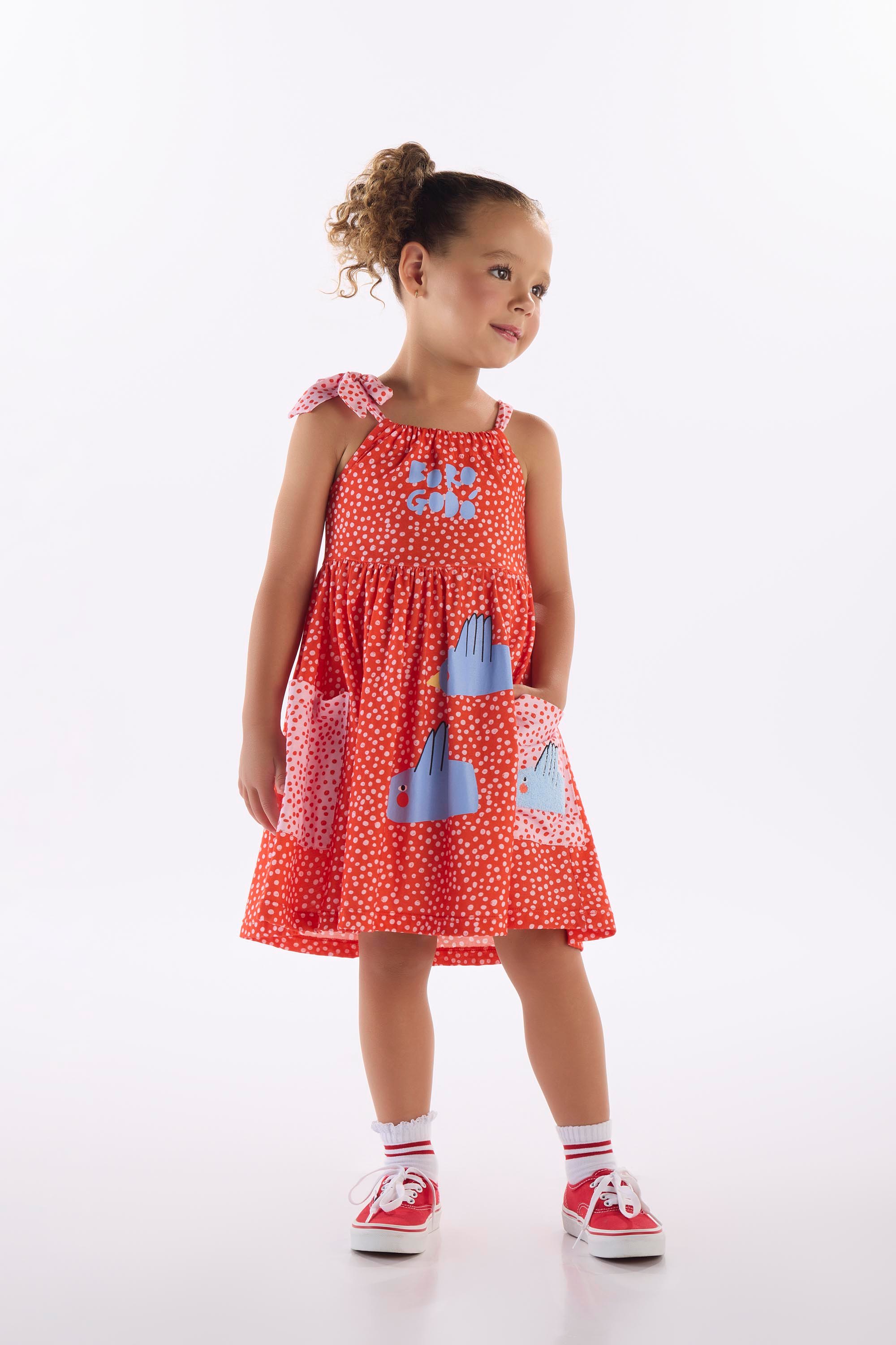 Vestido Charme Infantil em Algodão com Viscose (Vermelho) Três e Já