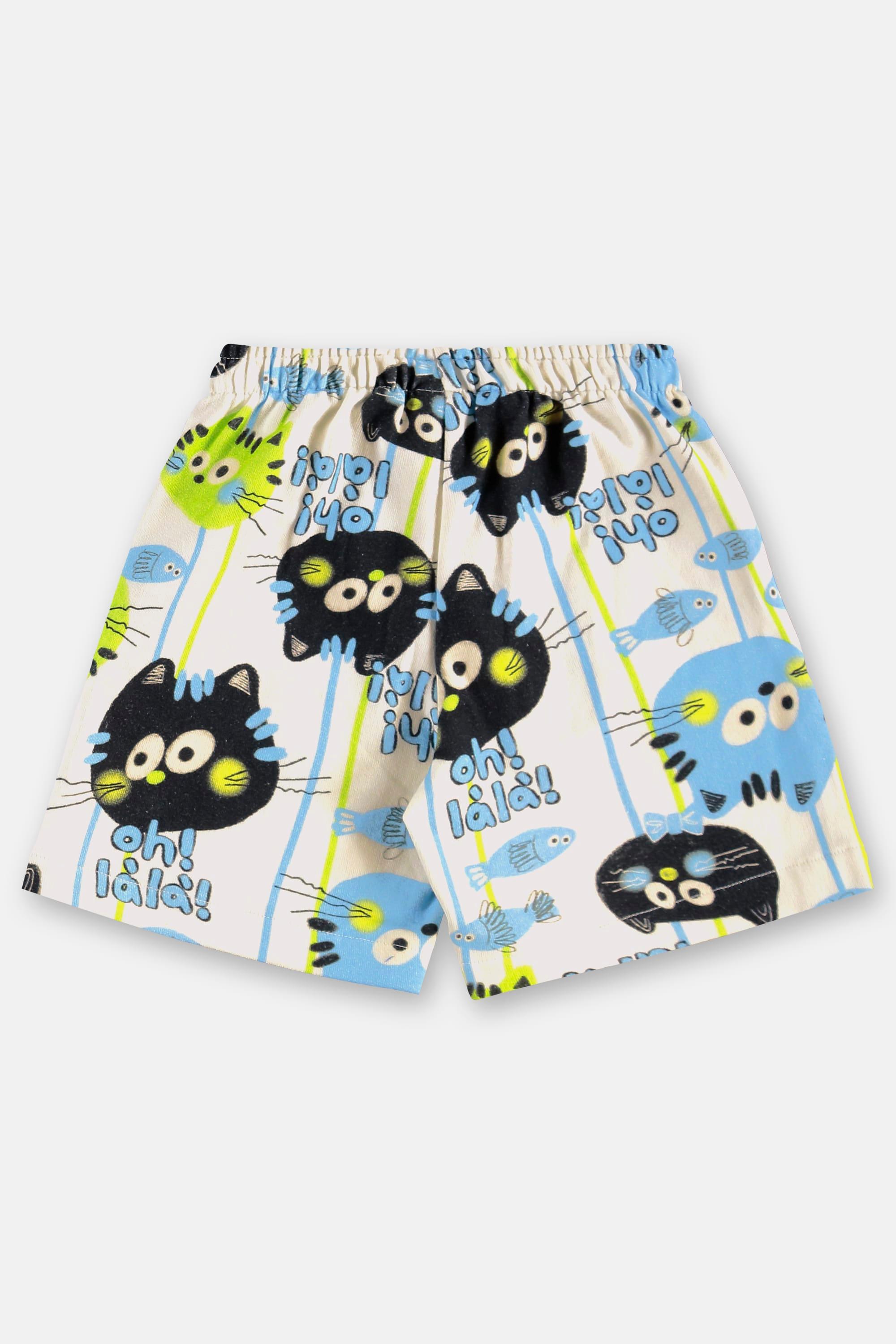 Conjunto Gatos Infantil Masculino com Camisa e Bermuda (Azul Claro) Três e Já - Imagem 16