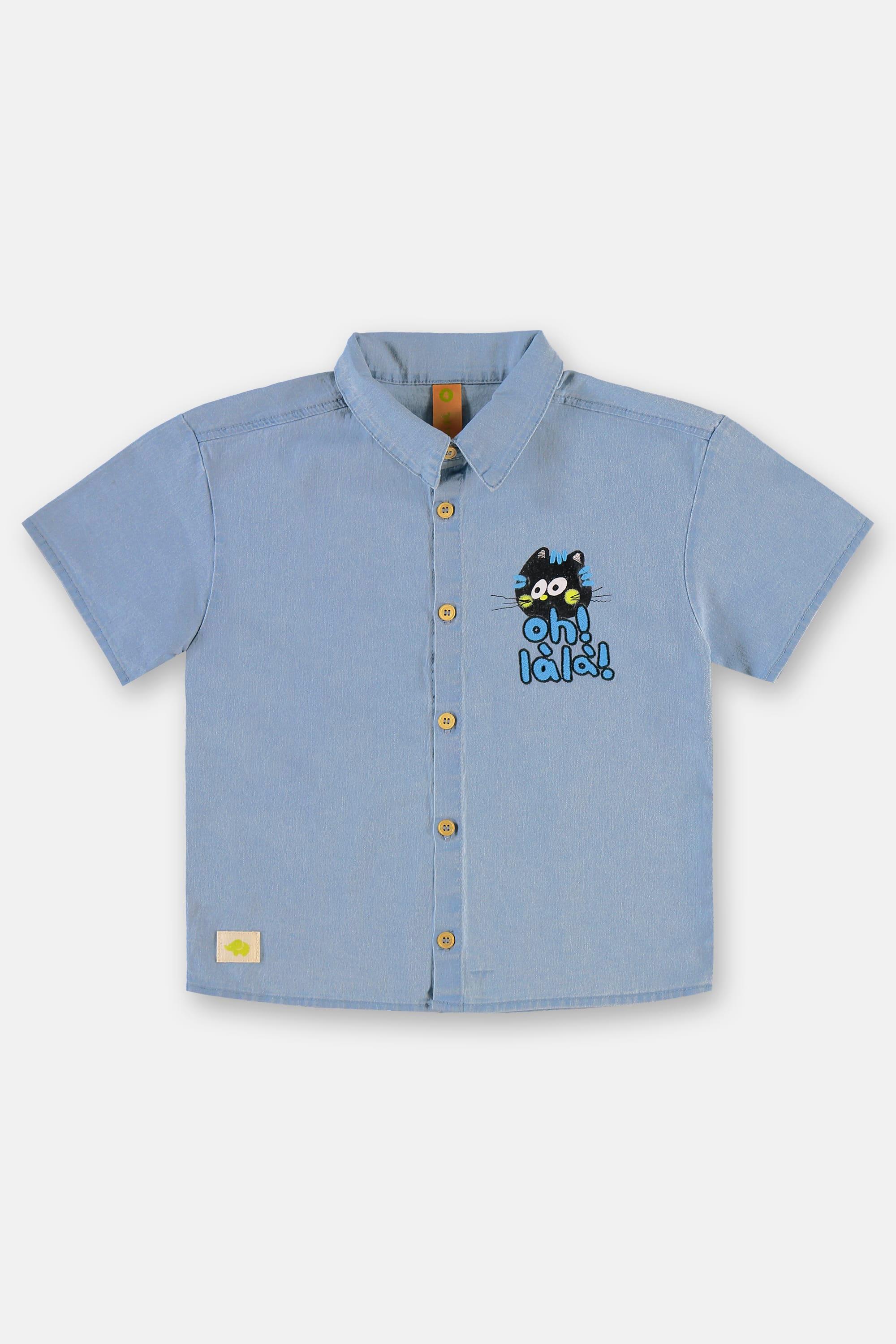 Conjunto Gatos Infantil Masculino com Camisa e Bermuda (Azul Claro) Três e Já - Imagem 43
