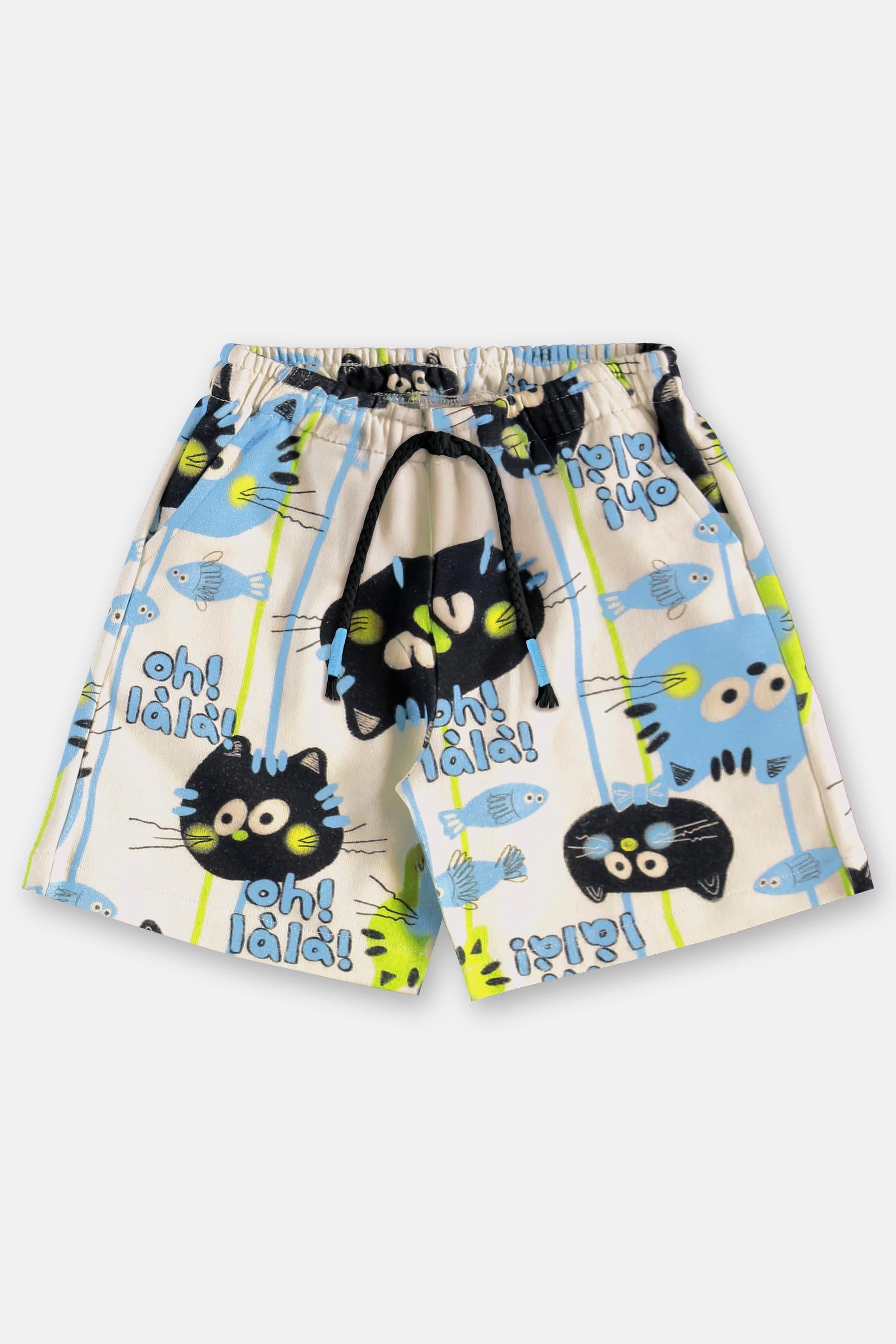 Conjunto Gatos Infantil Masculino com Camisa e Bermuda (Azul Claro) Três e Já - Imagem 44