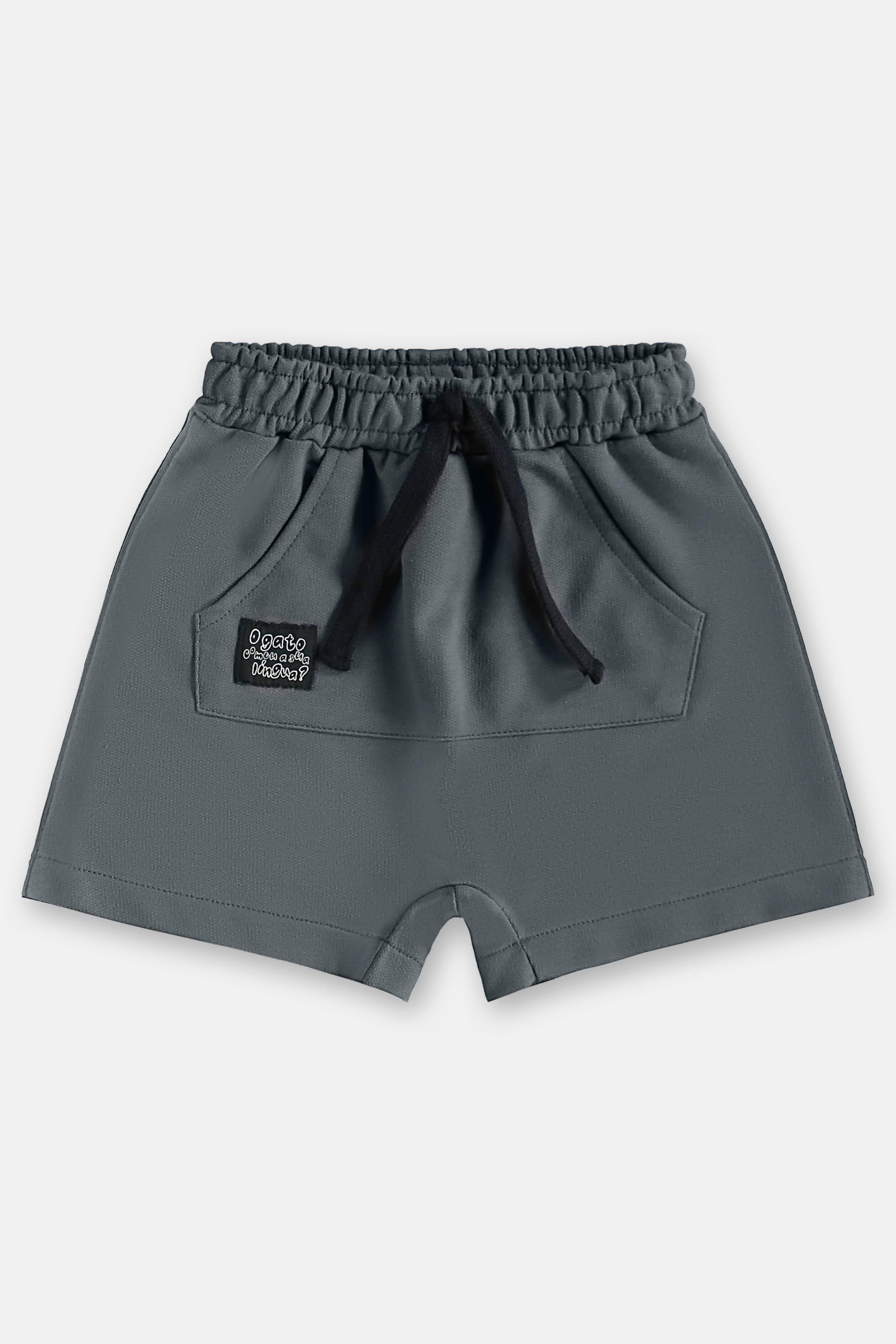 Conjunto Gatos Infantil Masculino com Camiseta e Short (Cinza) Três e Já - Imagem 4