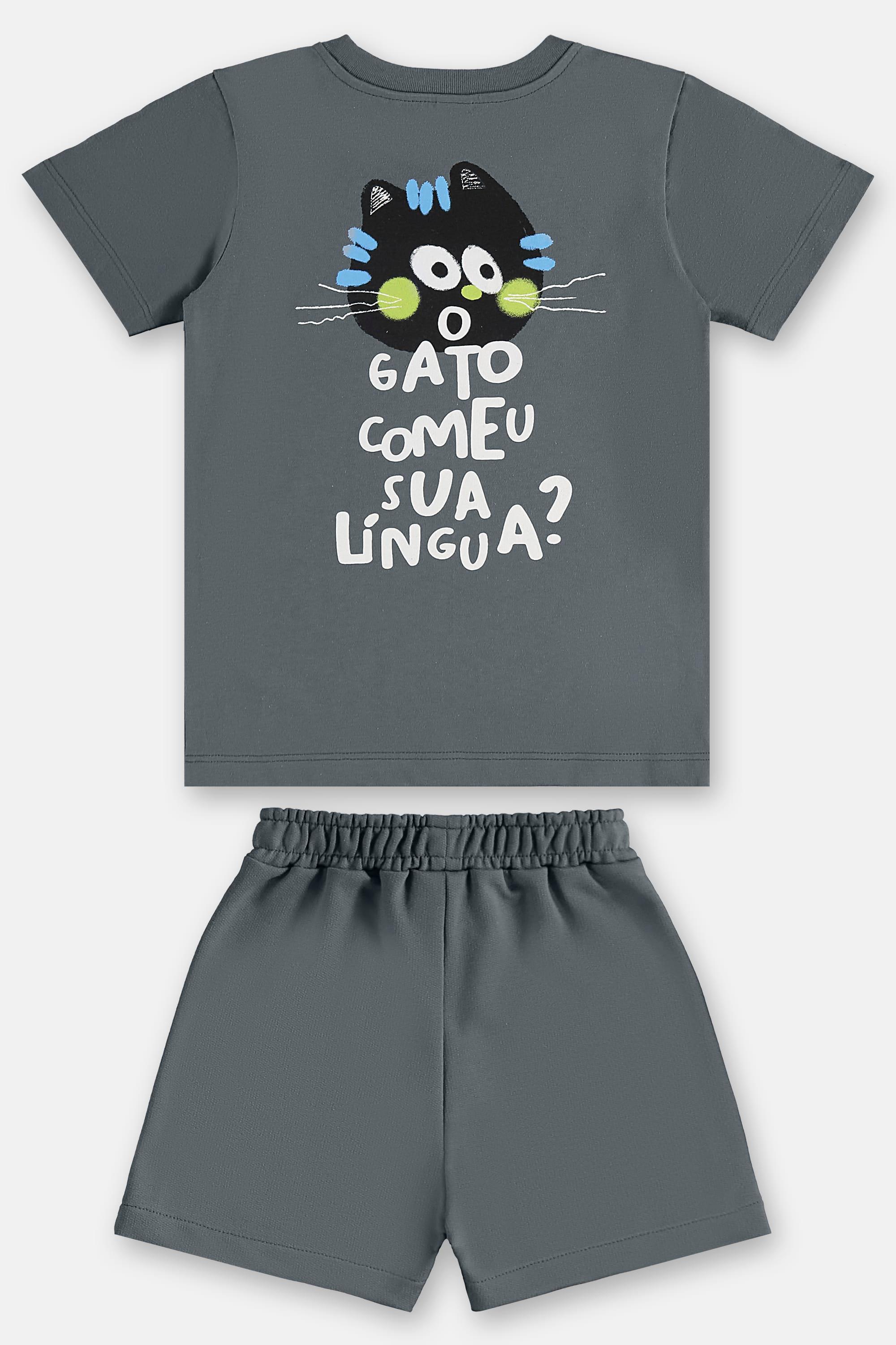 Conjunto Gatos Infantil Masculino com Camiseta e Short (Cinza) Três e Já - Imagem 6