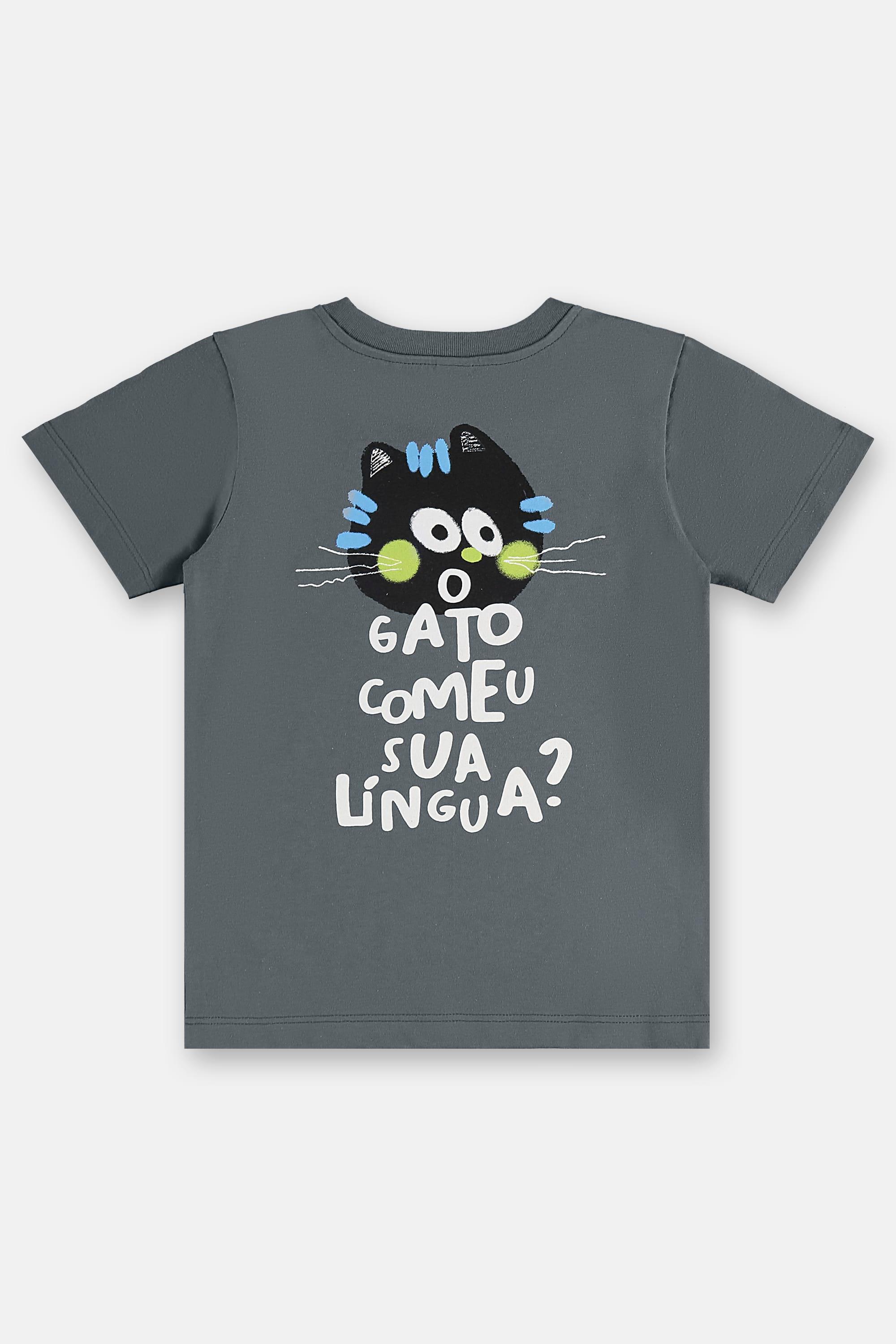 Conjunto Gatos Infantil Masculino com Camiseta e Short (Cinza) Três e Já - Imagem 7