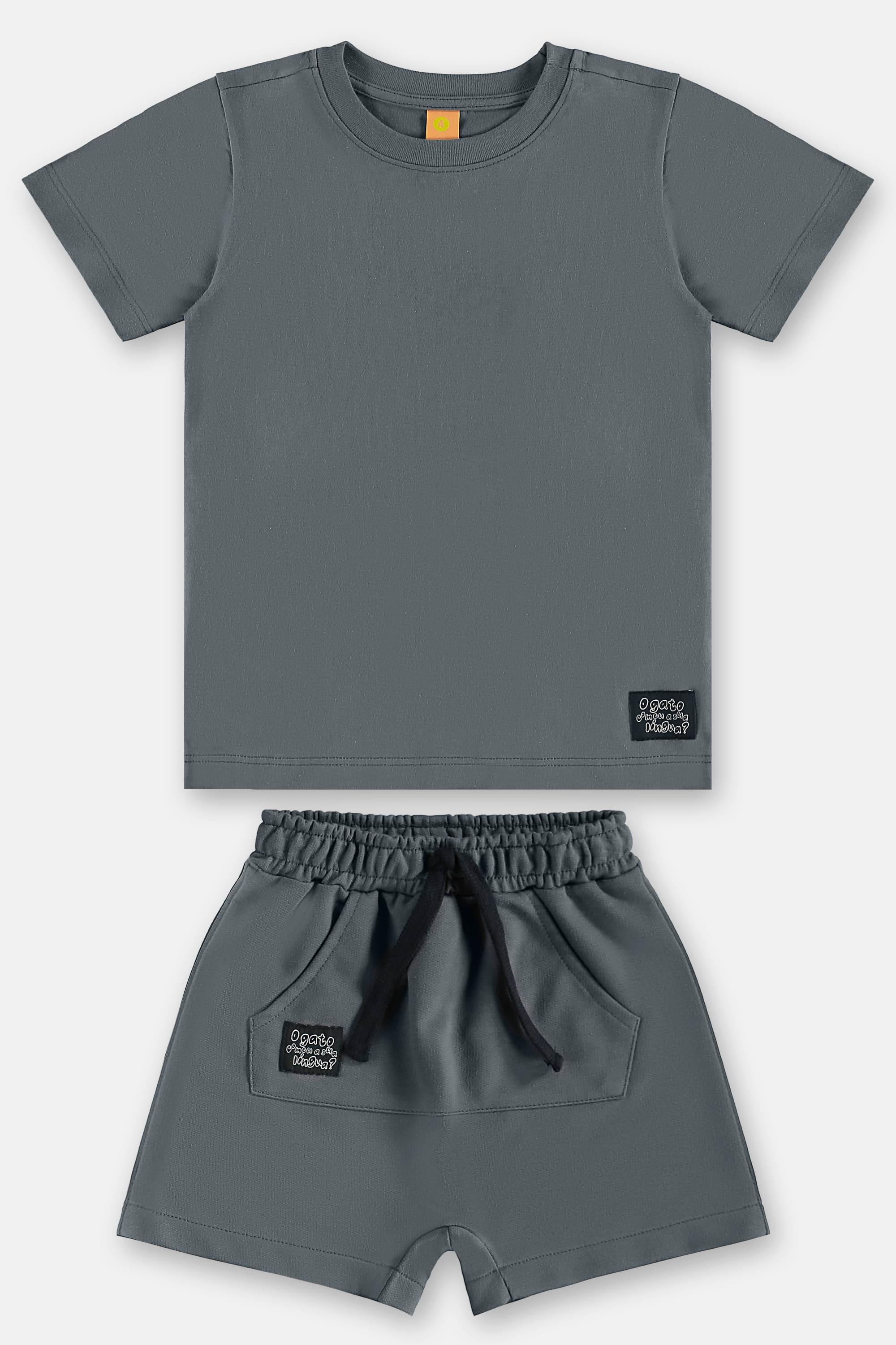 Conjunto Gatos Infantil Masculino com Camiseta e Short (Cinza) Três e Já - Imagem 18