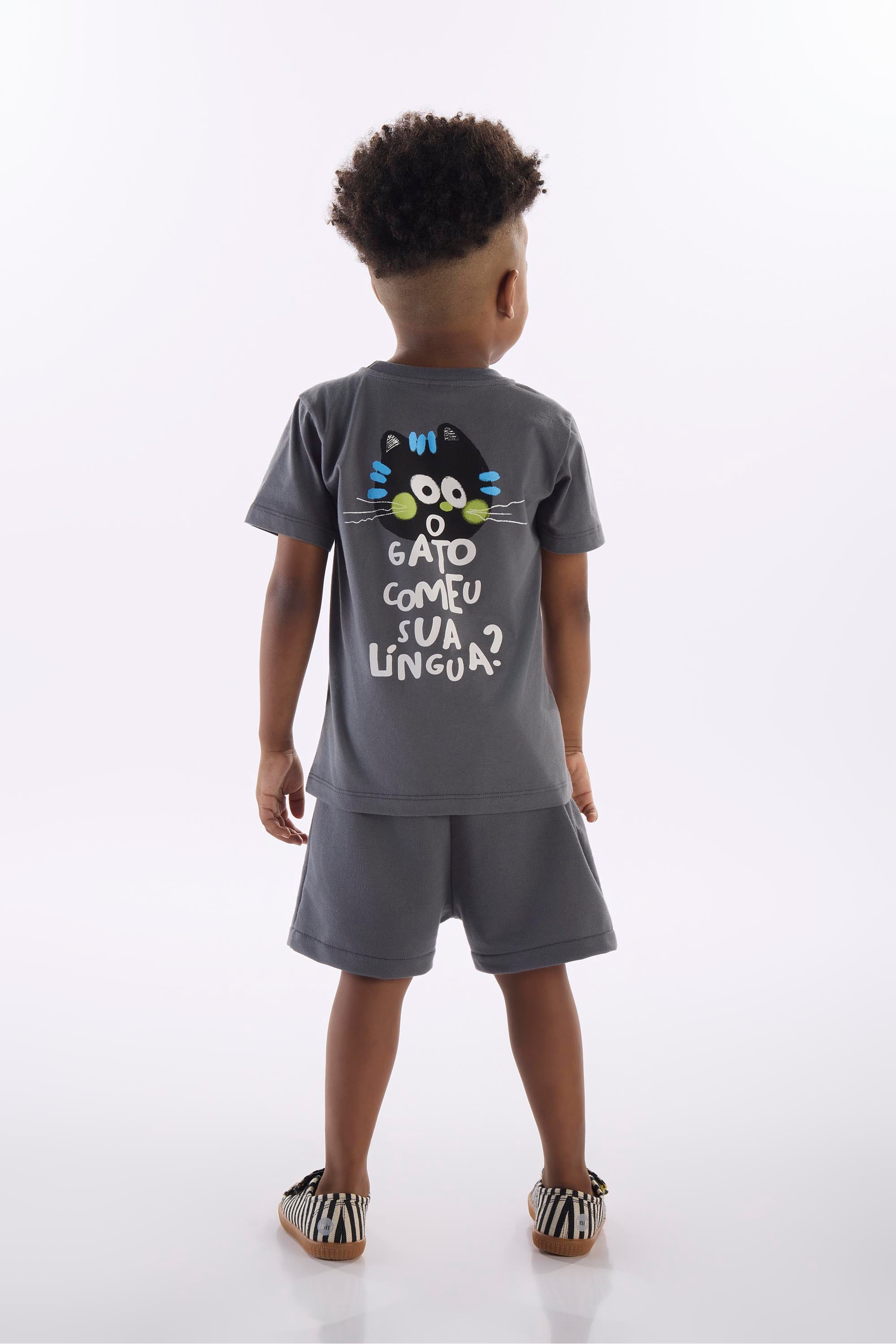 Conjunto Gatos Infantil Masculino com Camiseta e Short (Cinza) Três e Já - Imagem 45
