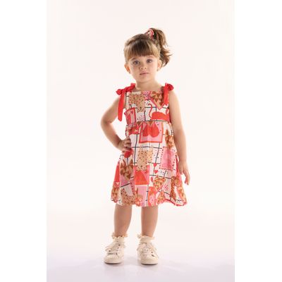 Vestido Infantil em Viscolinho com Alças (Off White) Três e Já