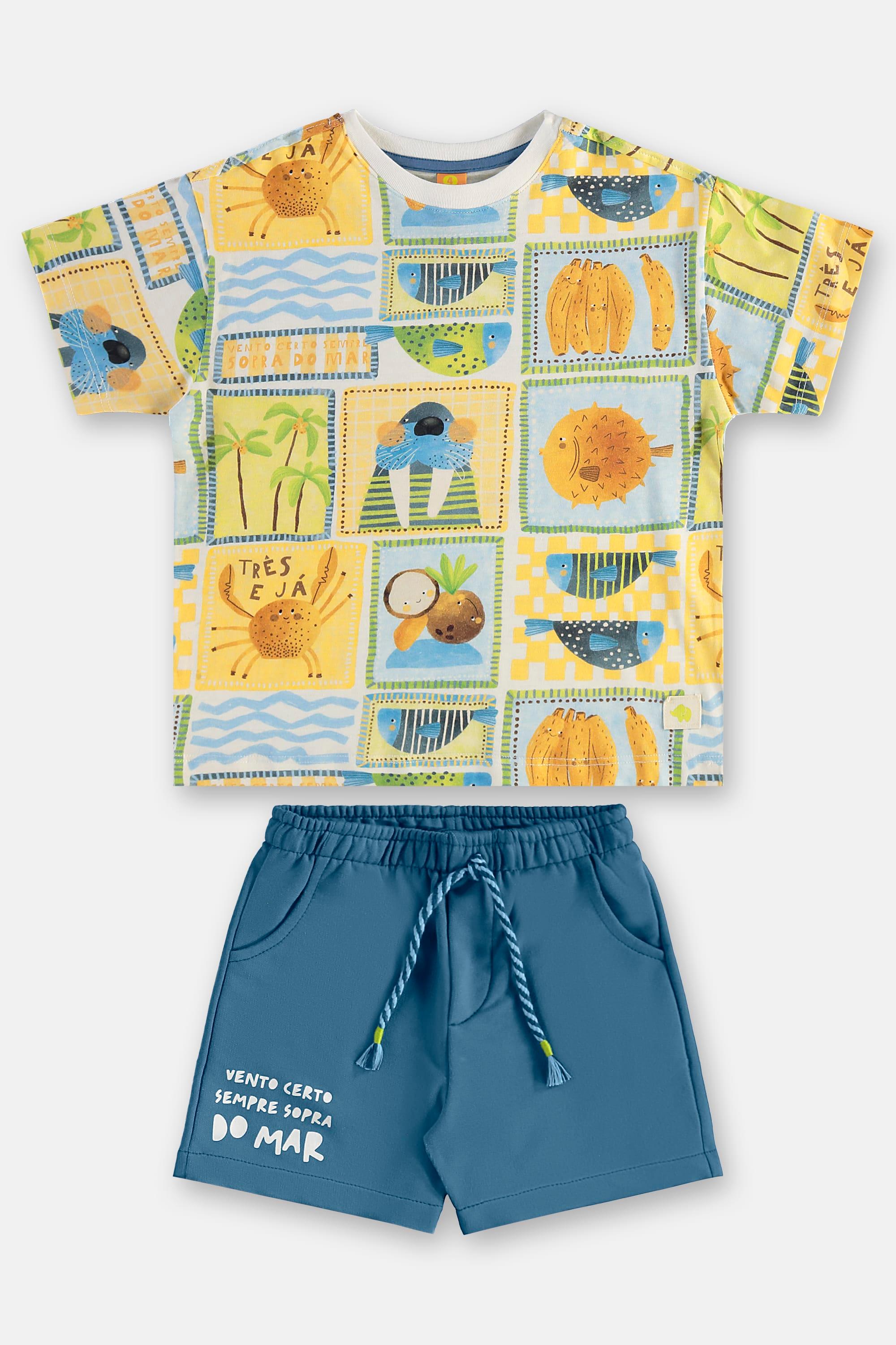 Conjunto Solar Infantil com Camiseta e Short (Off White) Três e Já - Imagem 9