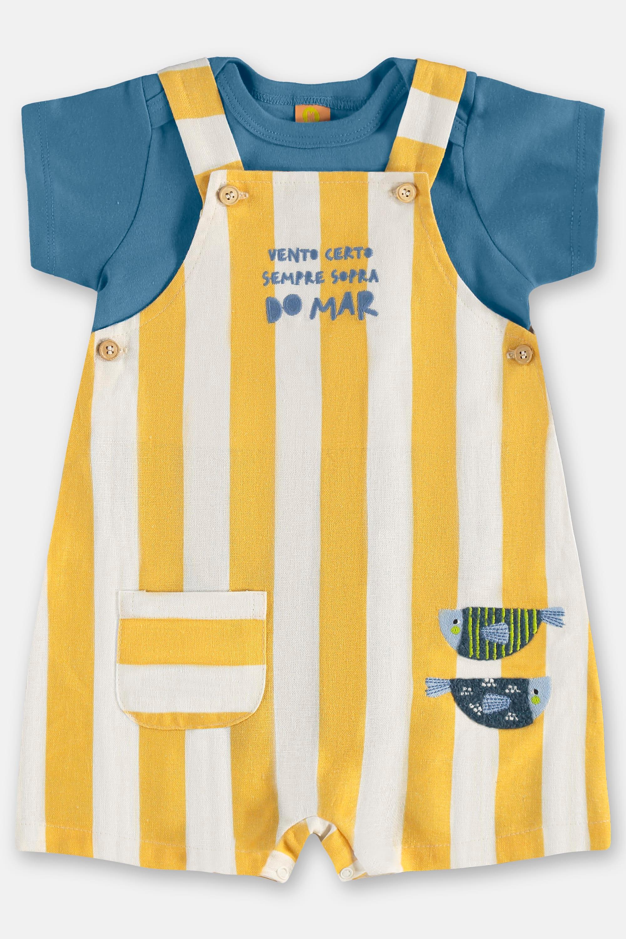 Conjunto Solar para Bebê com Body e Jardineira (Azul) Três e Já - Imagem 2