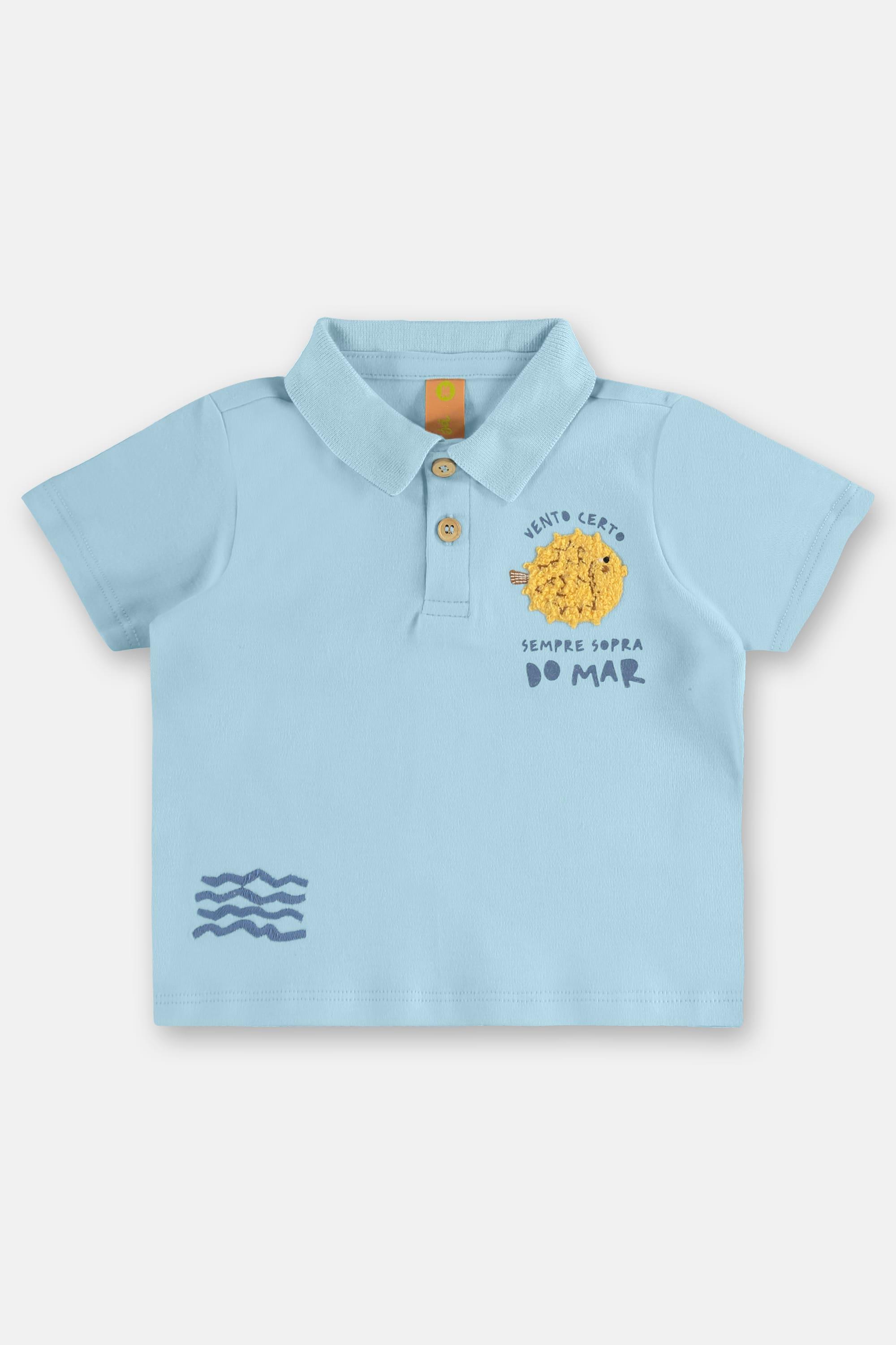 Conjunto Solar para Bebê Menino com Polo e Short (Azul) Três e Já - Imagem 3