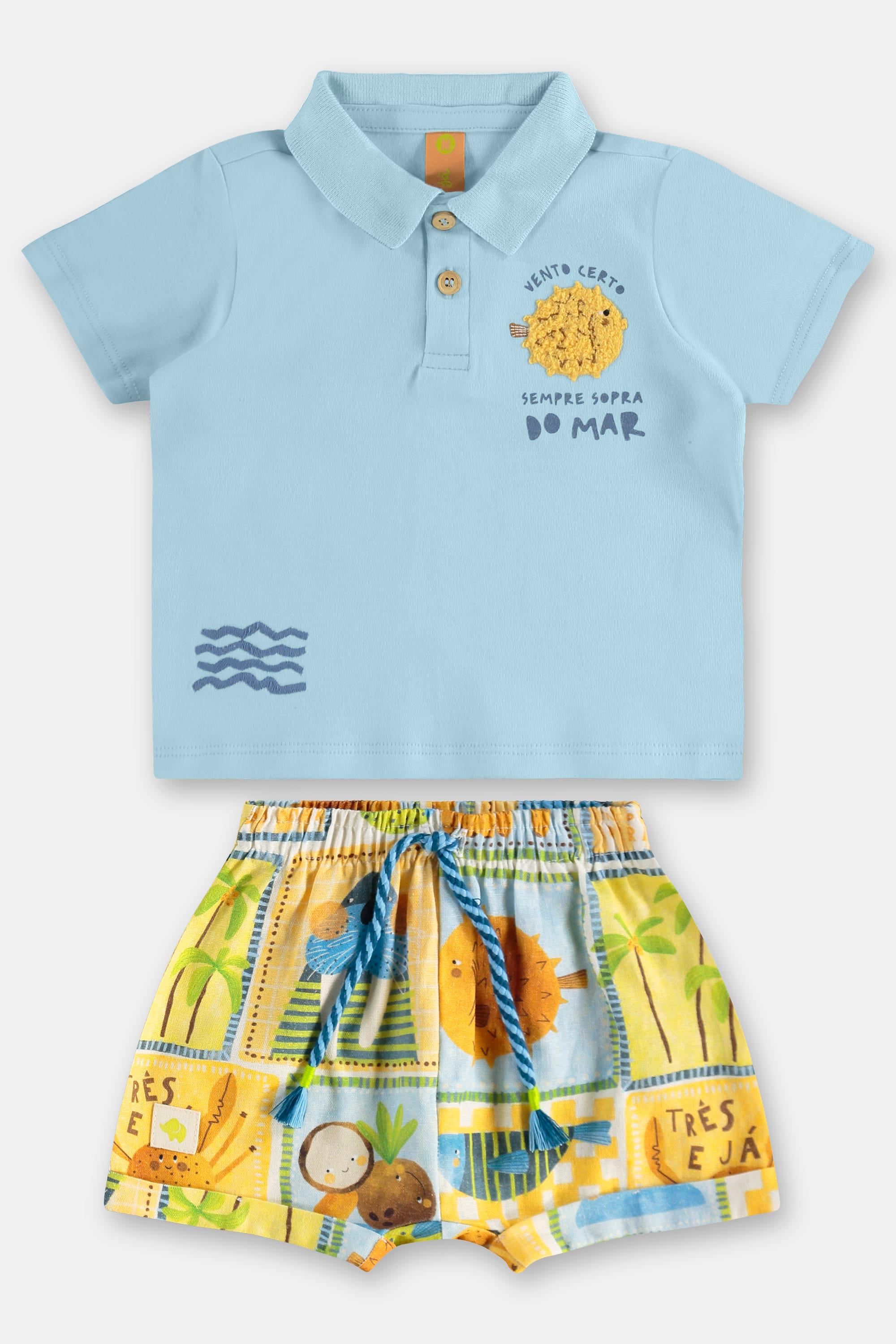 Conjunto Solar para Bebê Menino com Polo e Short (Azul) Três e Já - Imagem 26