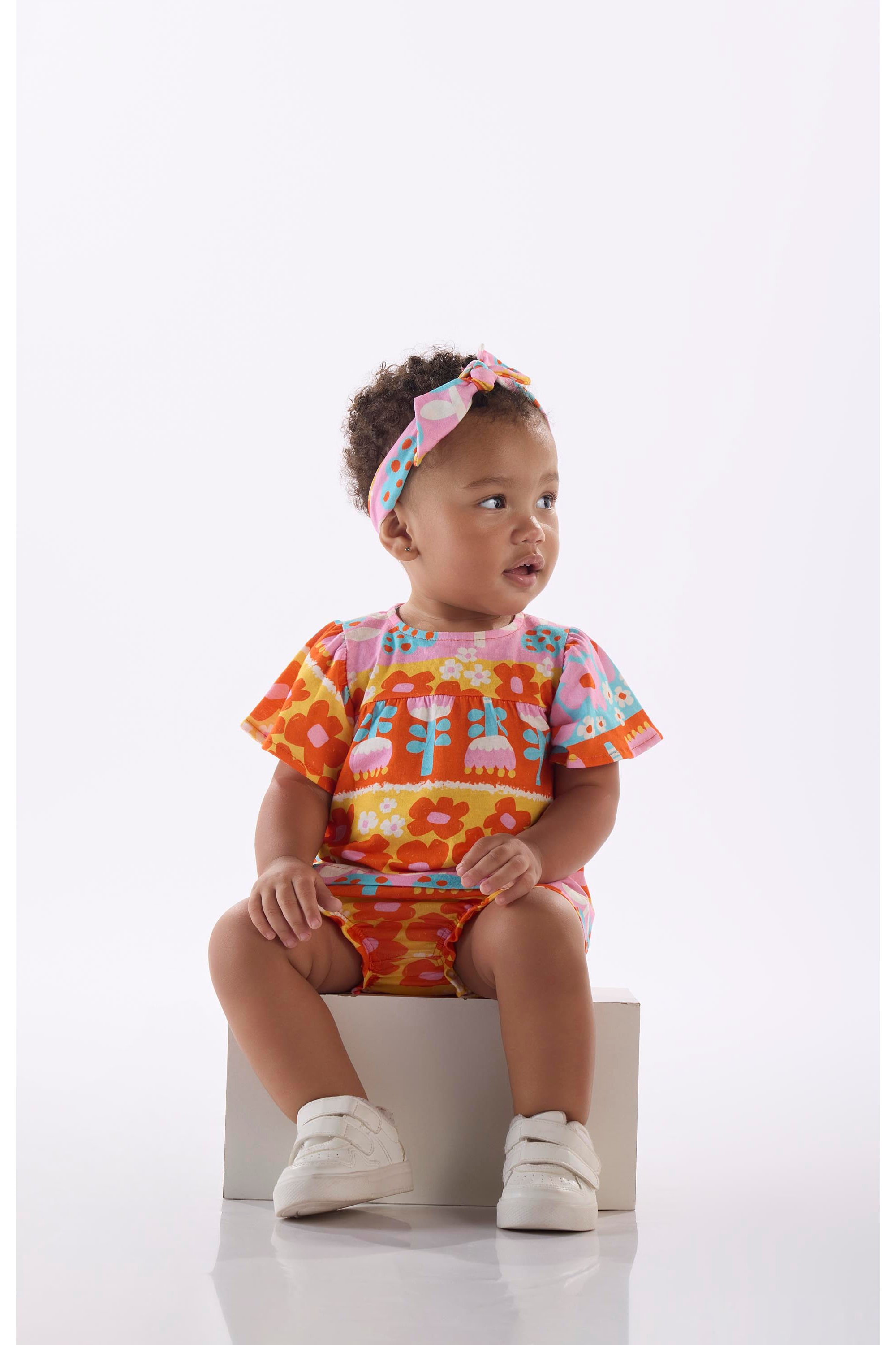 Conjunto Flores para Bebê Menina com 3 Peças em Meia Malha (Azul) Três e Já