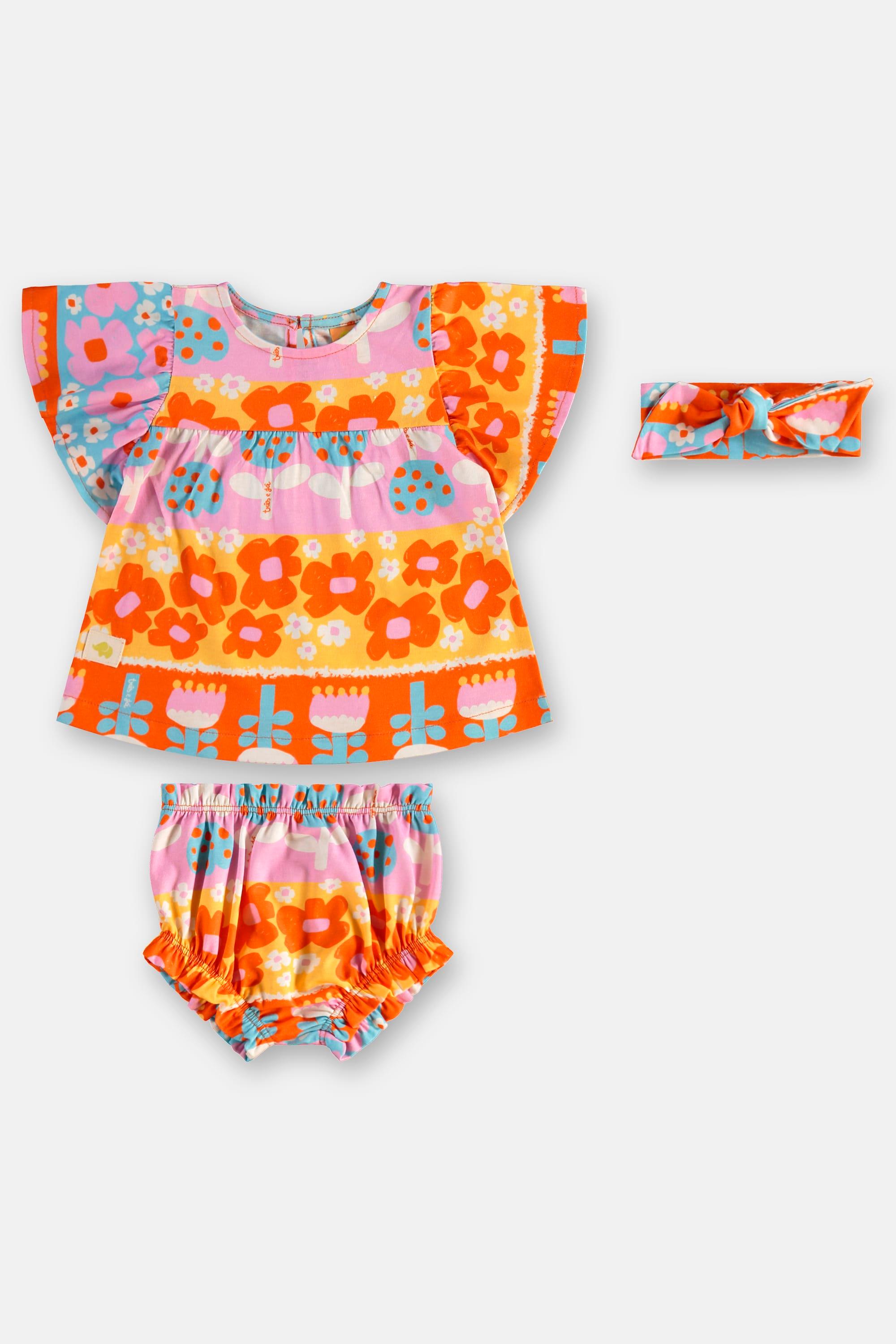 Conjunto Flores para Bebê Menina com 3 Peças em Meia Malha (Azul) Três e Já - Imagem 20