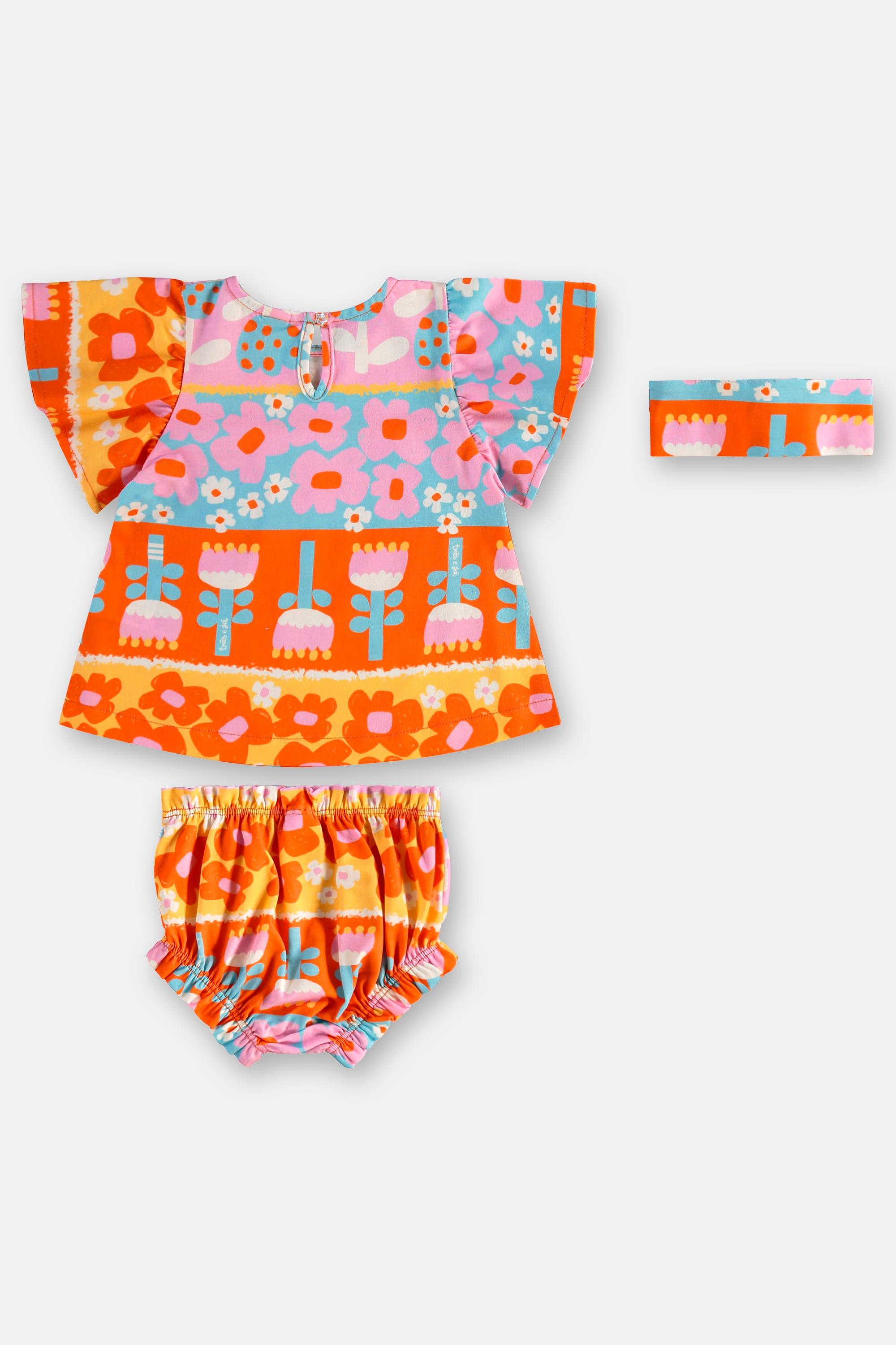 Conjunto Flores para Bebê Menina com 3 Peças em Meia Malha (Azul) Três e Já - Imagem 24