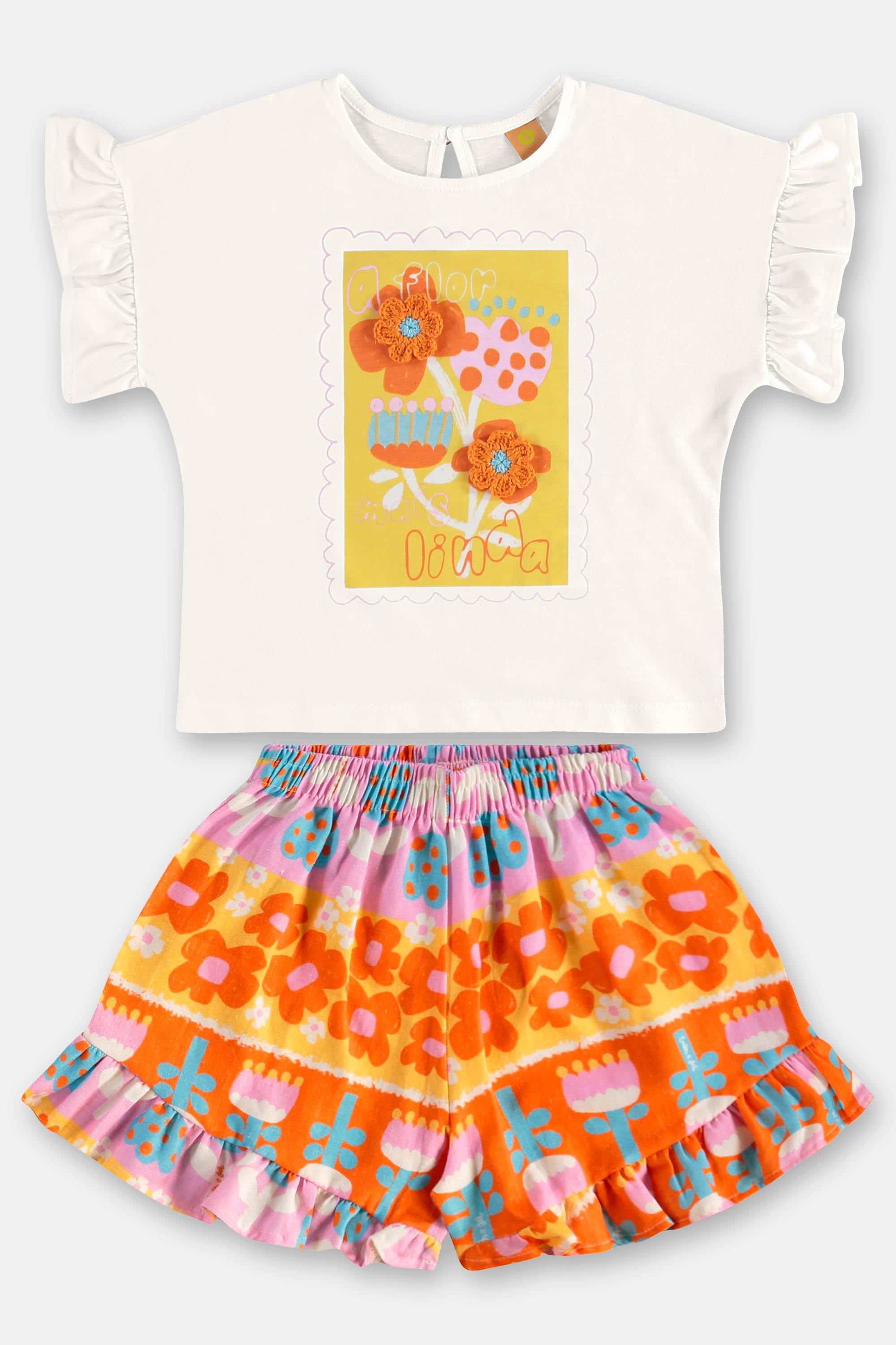 Conjunto Infantil com Blusa e Short Flores (Off White) Três e Já - Imagem 16