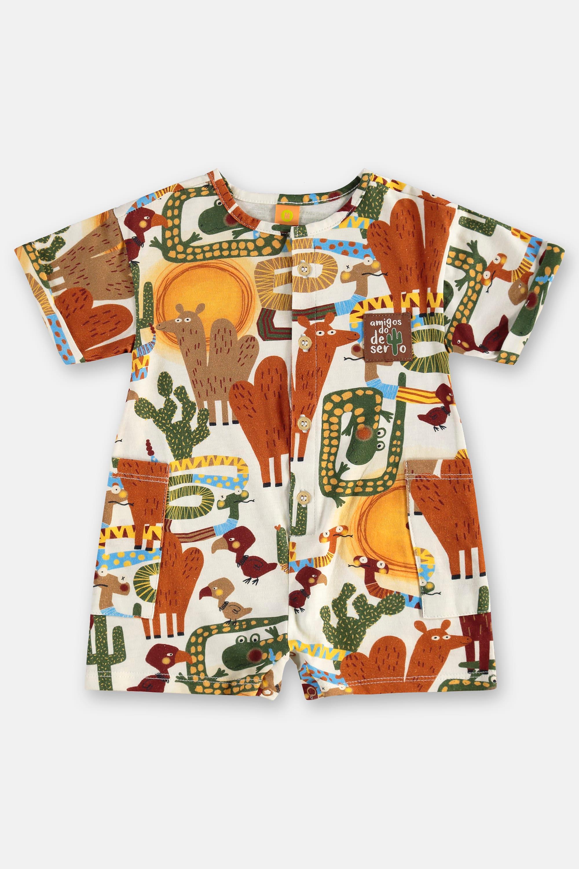 Macaquinho Oásis para Bebê Menino em Algodão (Off White) Três e Já - Imagem 6