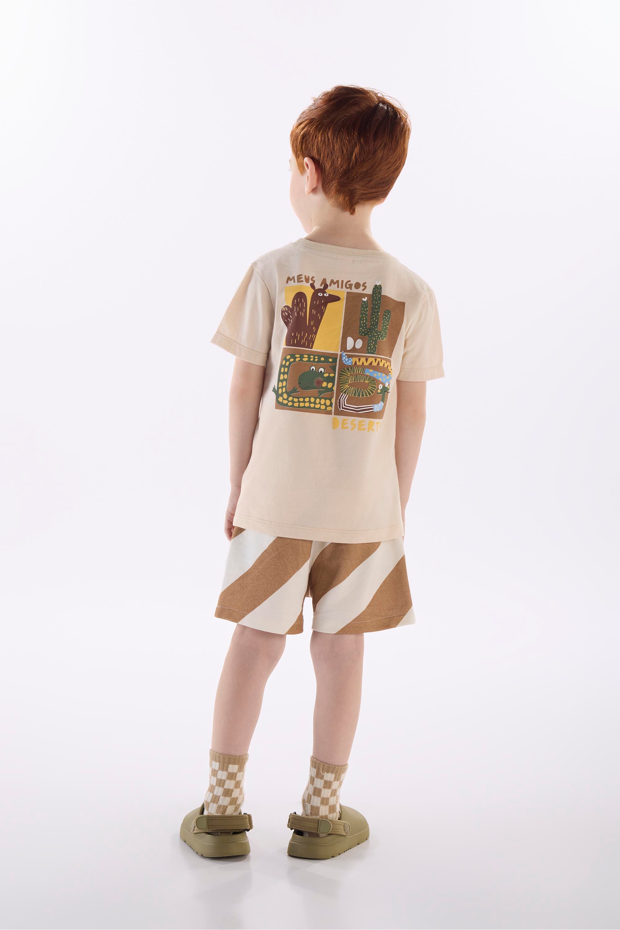 Conjunto Oásis Infantil Masculino com Camiseta e Short (Bege) Três e Já - Imagem 5