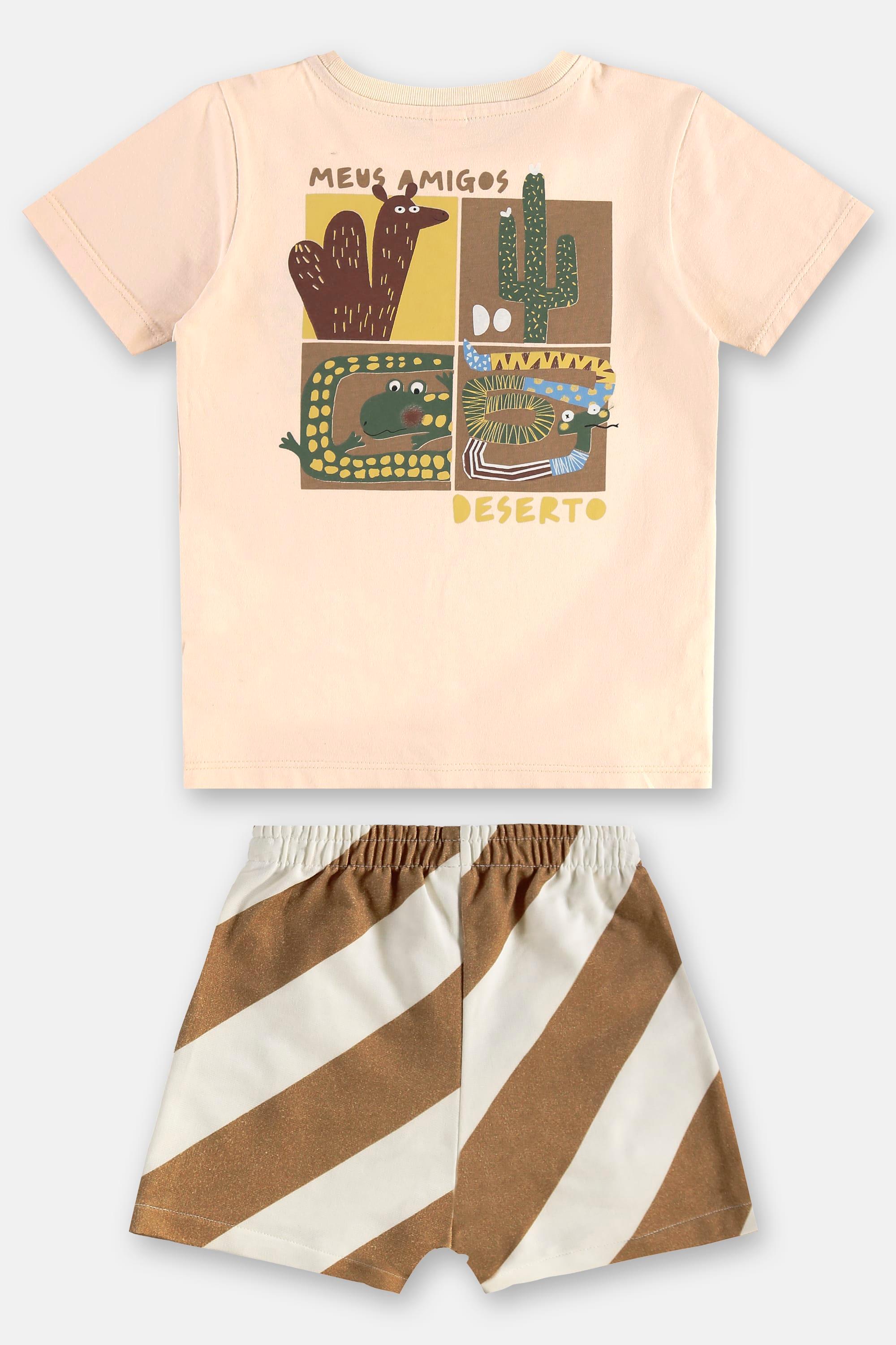 Conjunto Oásis Infantil Masculino com Camiseta e Short (Bege) Três e Já - Imagem 38