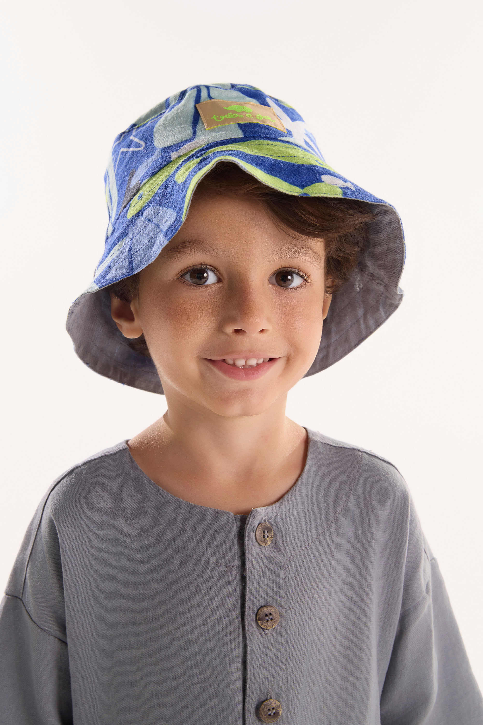 Chapéu Unissex Infantil oMar em Viscolinho Dupla Face (Azul) Três e Já