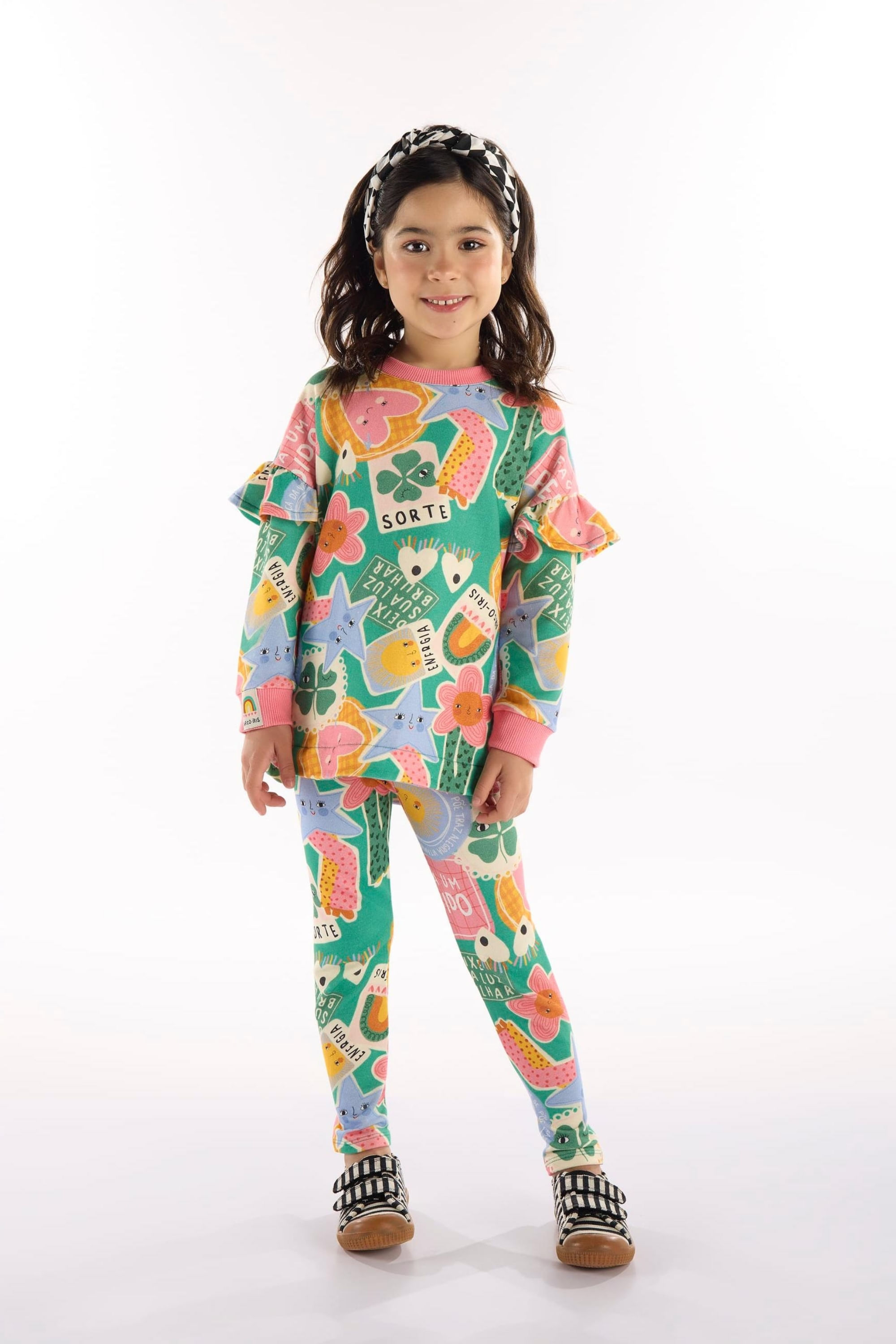 Conjunto Infantil Energia Boa com Blusão e Calça Legging (Verde) Três e Já