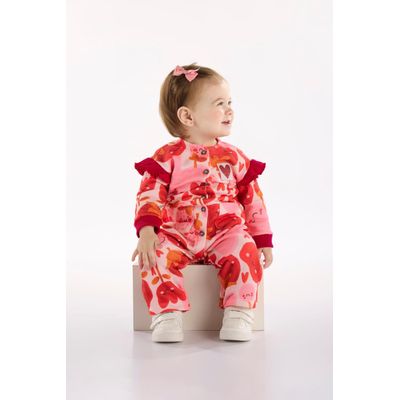 Macacão Frutas Vermelhas para Bebê Menina (Vermelho) Três e Já