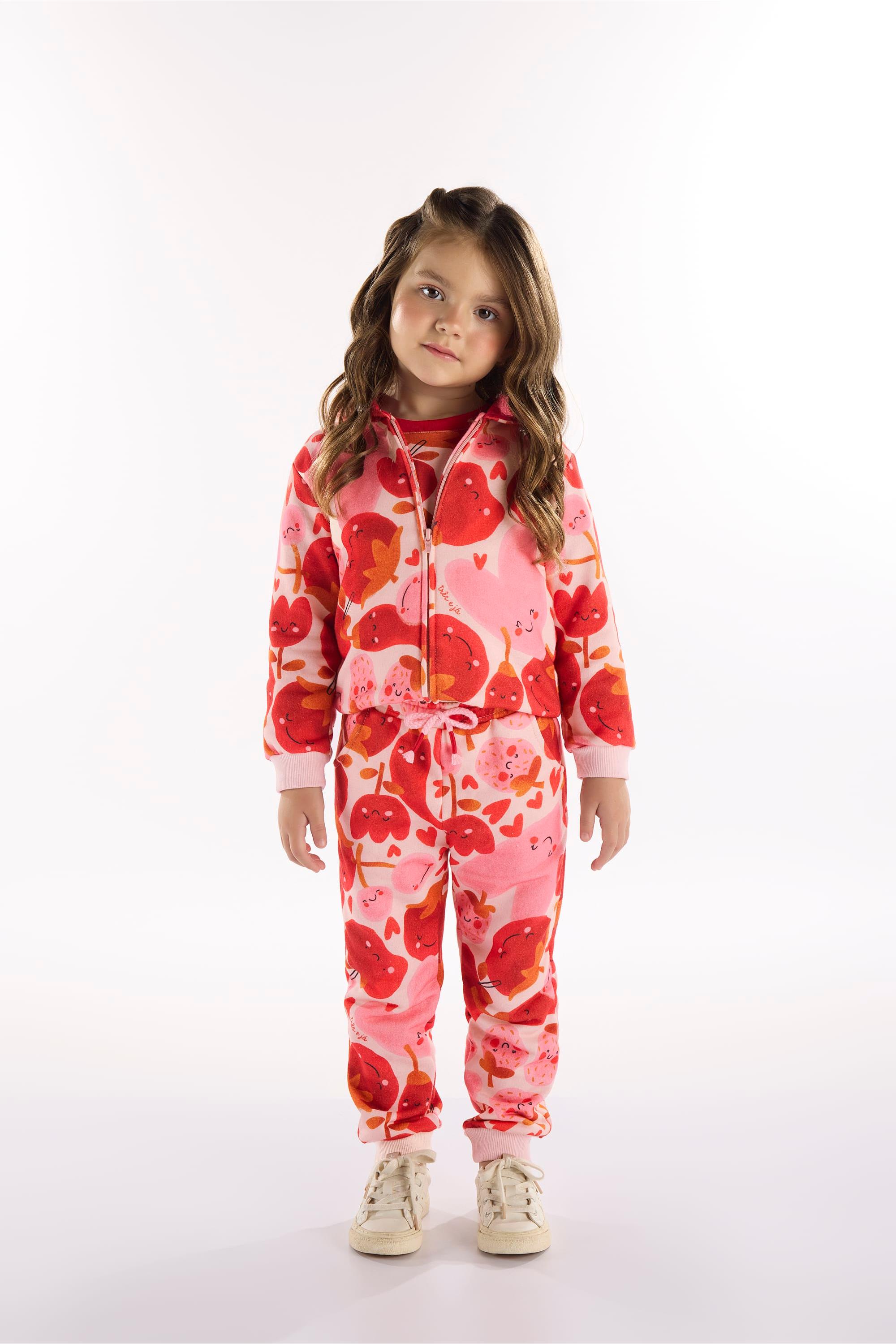 Conjunto Infantil Frutas Vermelhas com Jaqueta e Calça (Rosa) Três e Já