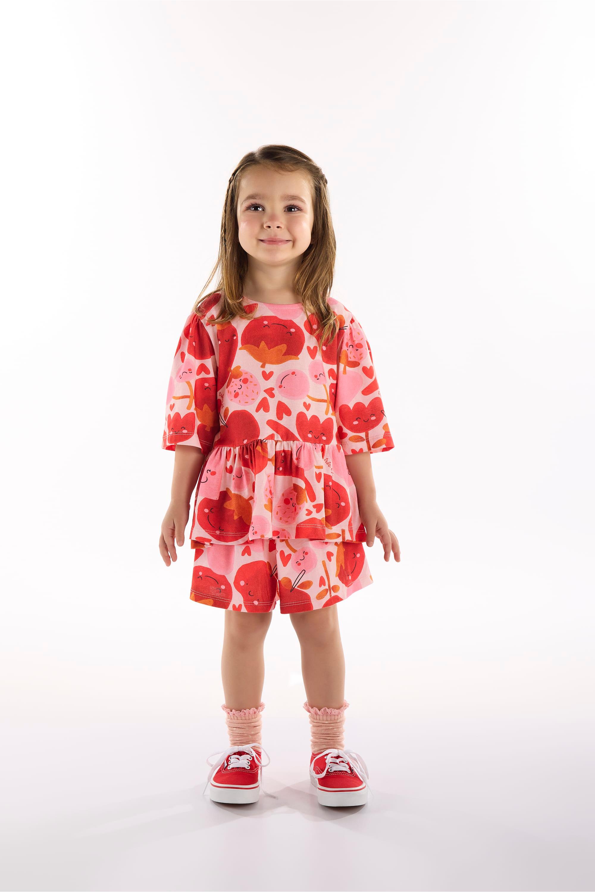 Conjunto Infantil Frutas Vermelhas com Blusa e Short (Rosa) Três e Já - Imagem 33