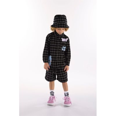 Conjunto Selva Infantil Masculino com Camisa e Bermuda (Preto) Três e Já