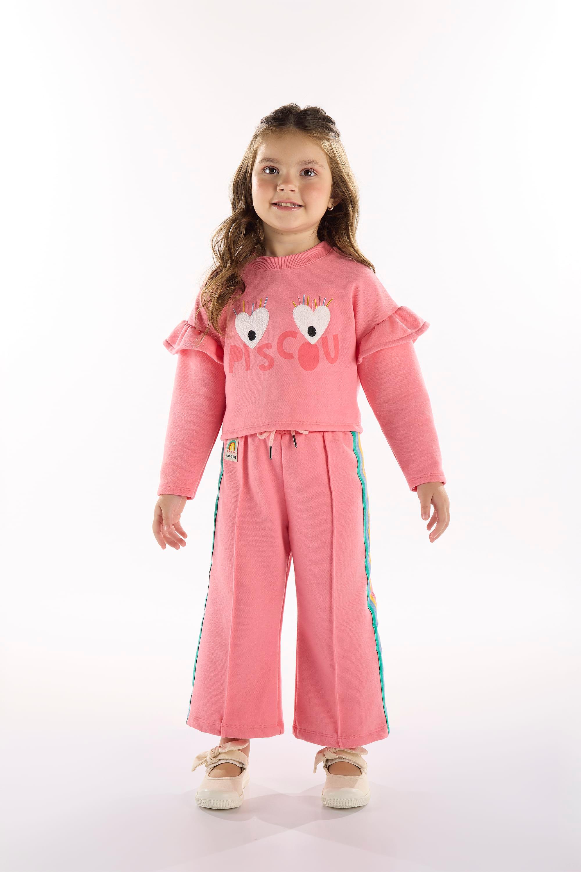 Conjunto Infantil Energia Boa com Blusão e Calça Pantalona (Rosa) Três e Já