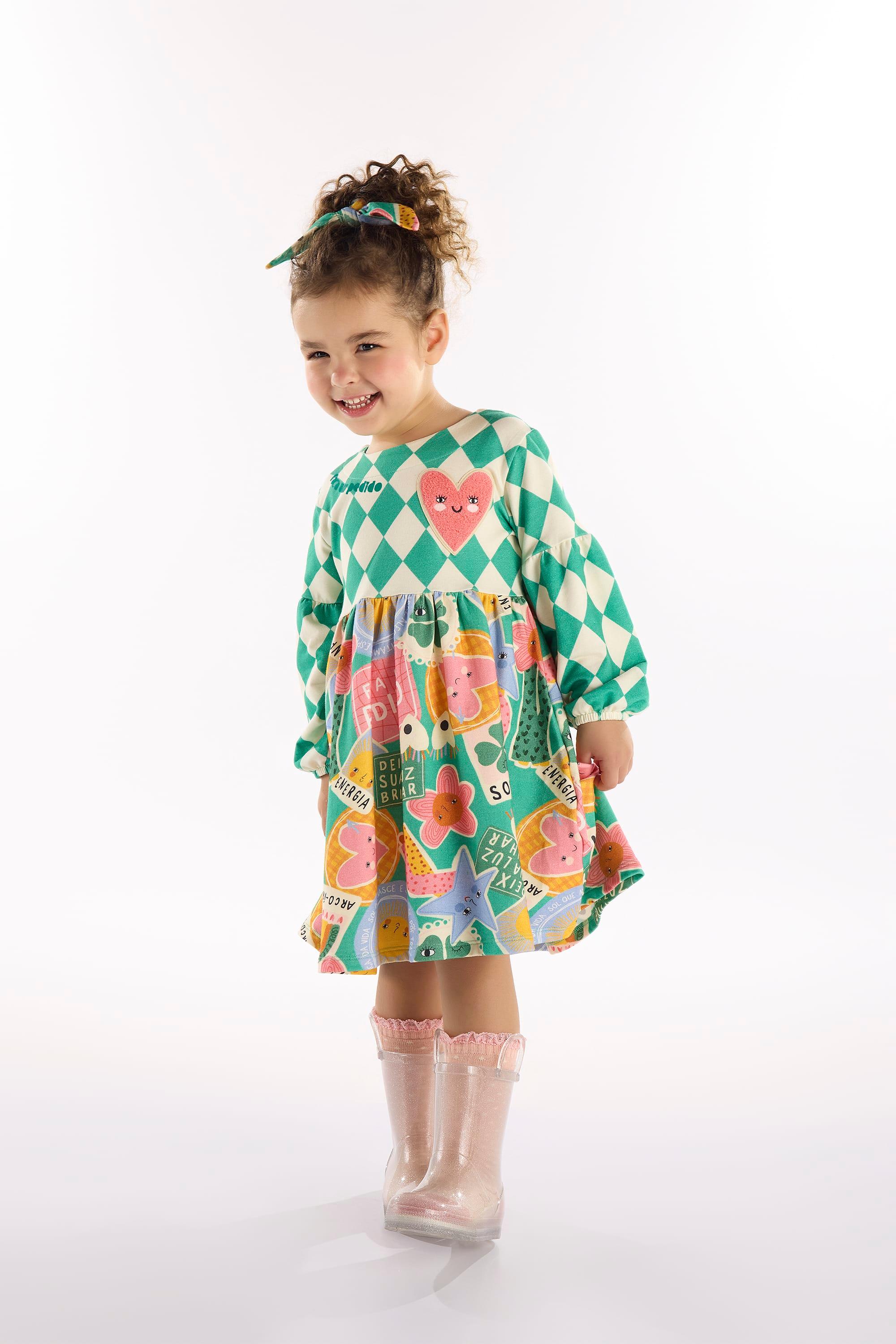 Vestido Infantil em Molecotton Energia Boa (Verde) Três e Já - Imagem 13