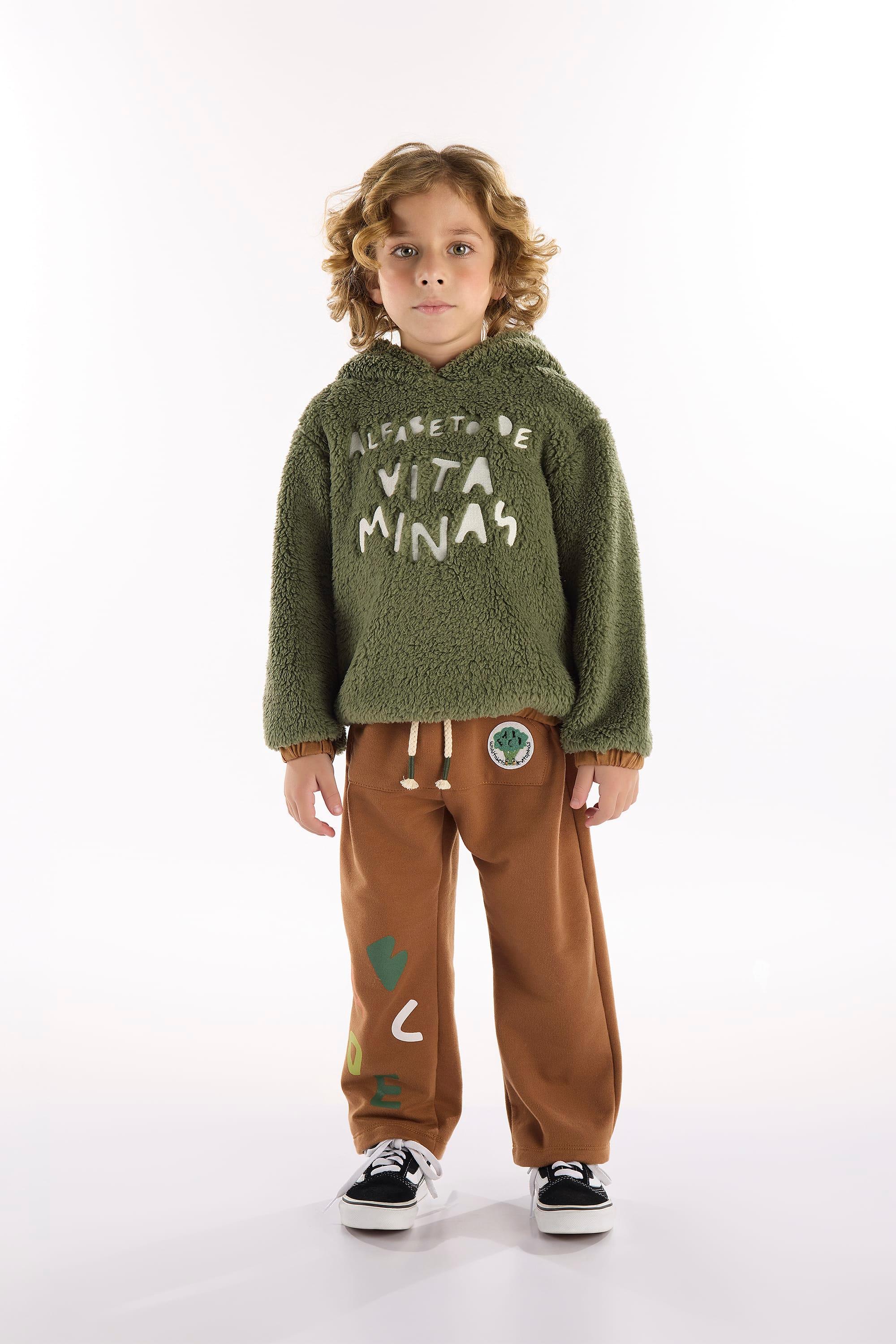 Conjunto Vegetais Infantil Masculino com Blusão e Calça (Verde) Três e Já