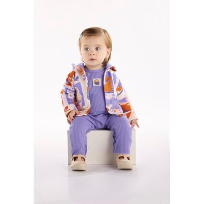 Conjunto Bebê Menina com Jaqueta e Macacão Jardim Secreto (Off White) Três e Já