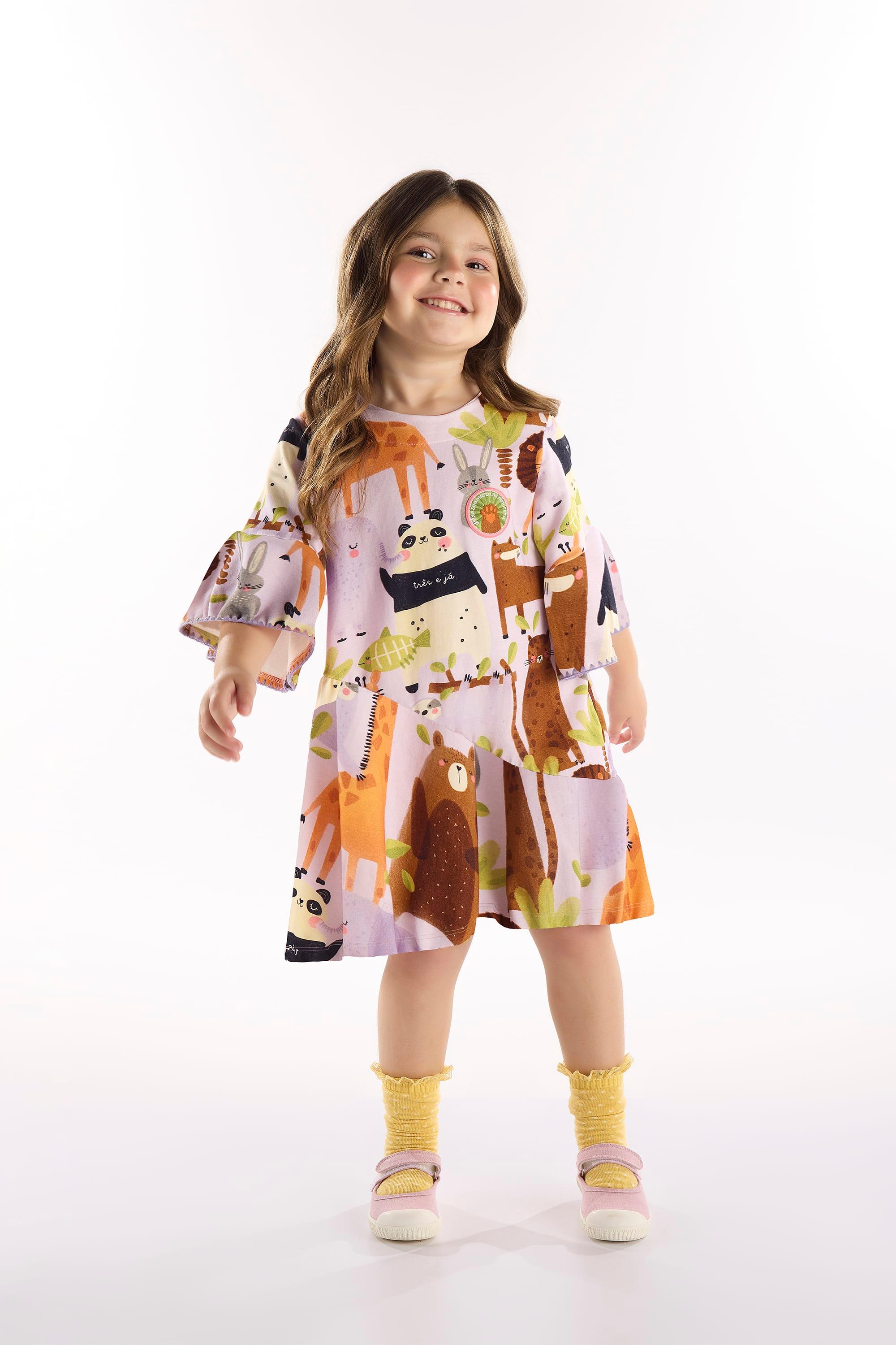 Vestido Safári Encantado Infantil em Molecotton Sem Felpa (Roxo) Três e Já - Imagem 13