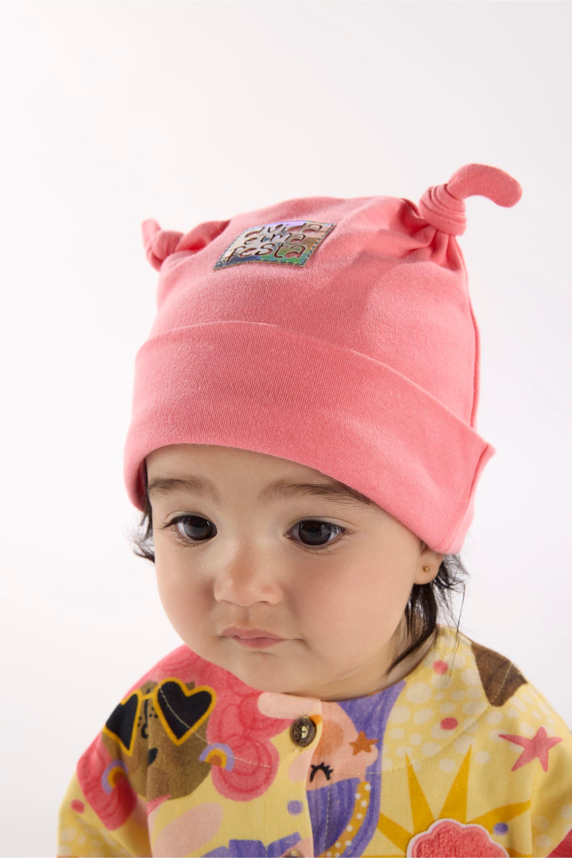 Touca Estrela para Bebê Menina em Suedine (Rosa) Três e Já