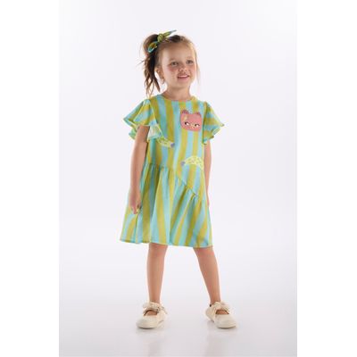 Vestido Infantil Amplo com Linho Folia (Verde) Três e Já
