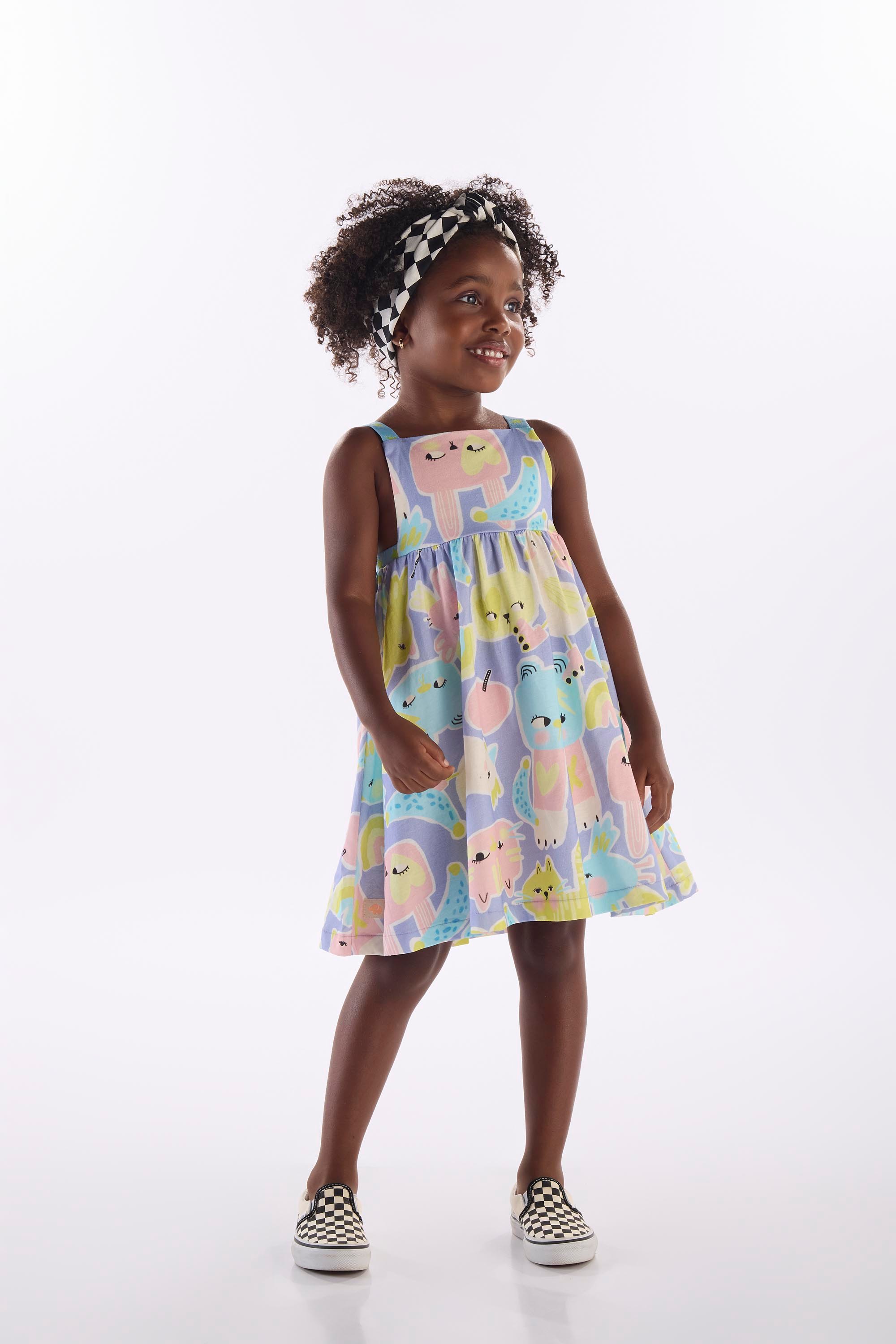 Vestido Infantil Folia em Algodão e Viscose (Azul) Três e Já