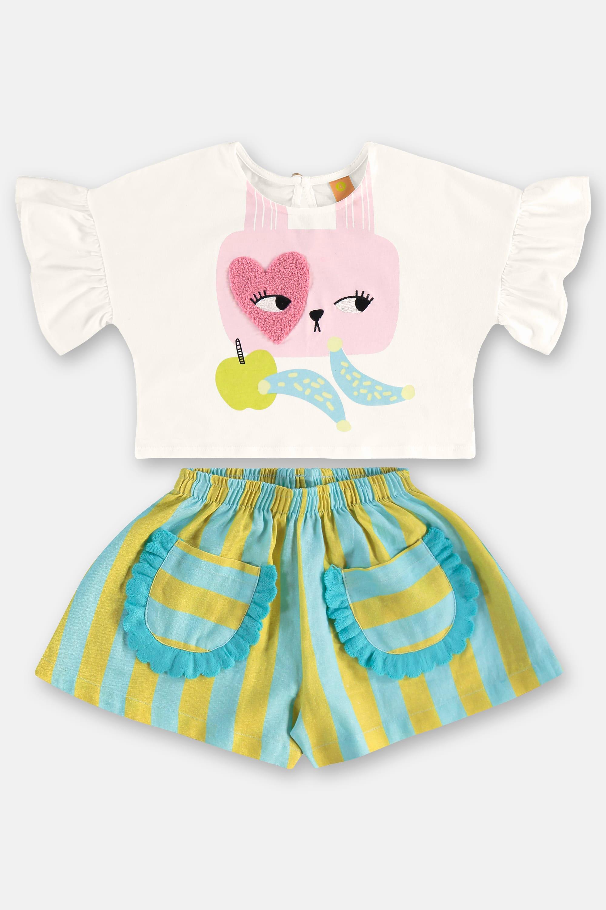 Conjunto Infantil com Blusa e Short Folia (Off White) Três e Já - Imagem 2