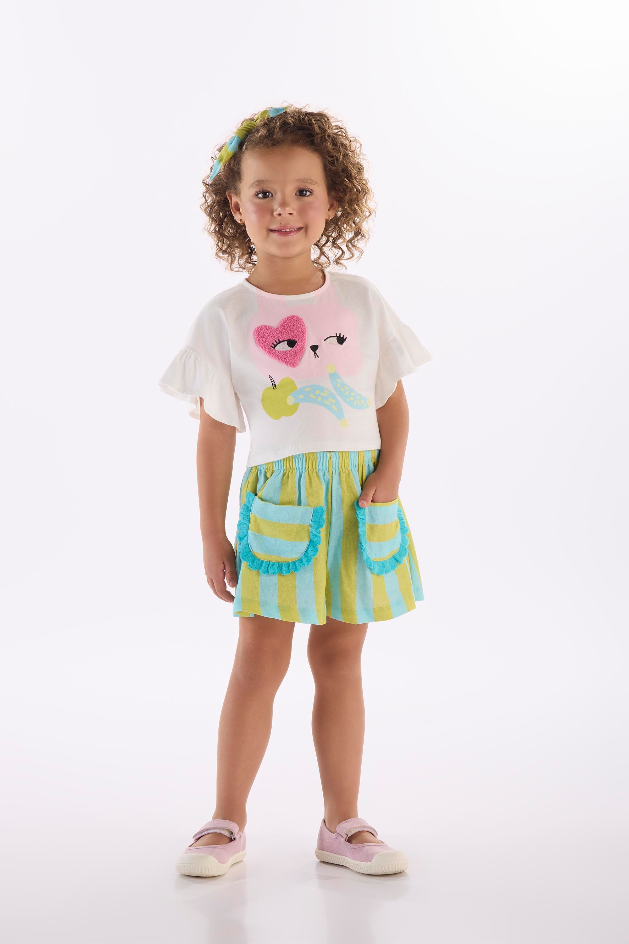 Conjunto Infantil com Blusa e Short Folia (Off White) Três e Já - Imagem 15