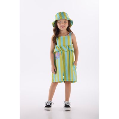 Macaquinho Folia Infantil em Viscose com Linho (Verde) Três e Já