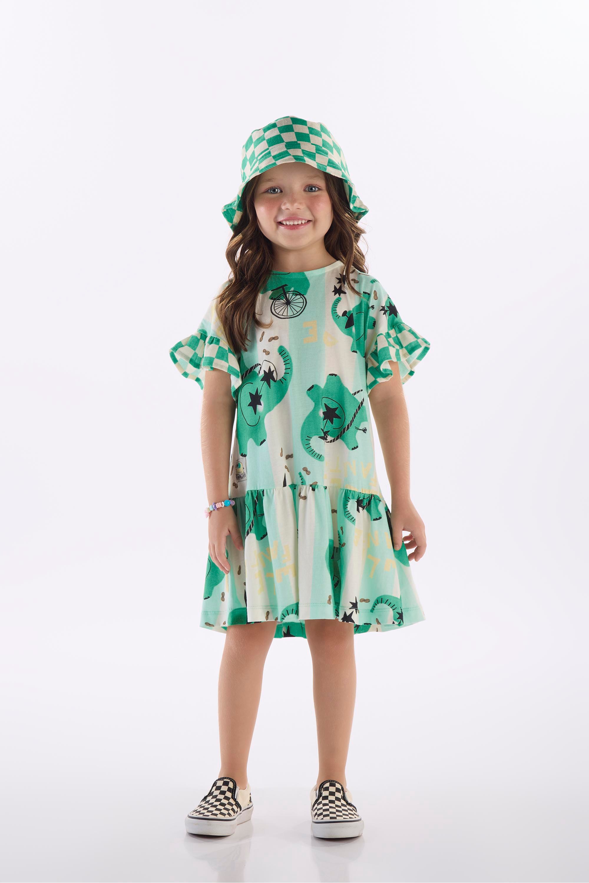 Vestido Memórias Infantil em Algodão e Viscose (Off White) Três e Já