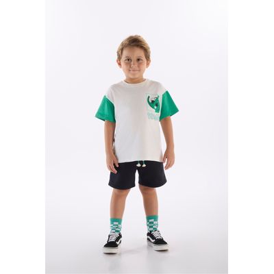 Conjunto Infantil com Camiseta e Bermuda Memórias (Off White) Três e Já