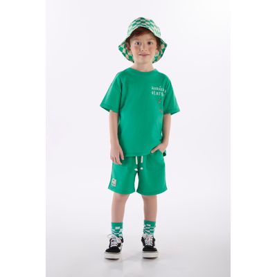 Conjunto Memórias Infantil com Camiseta e Bermuda (Verde) Três e Já