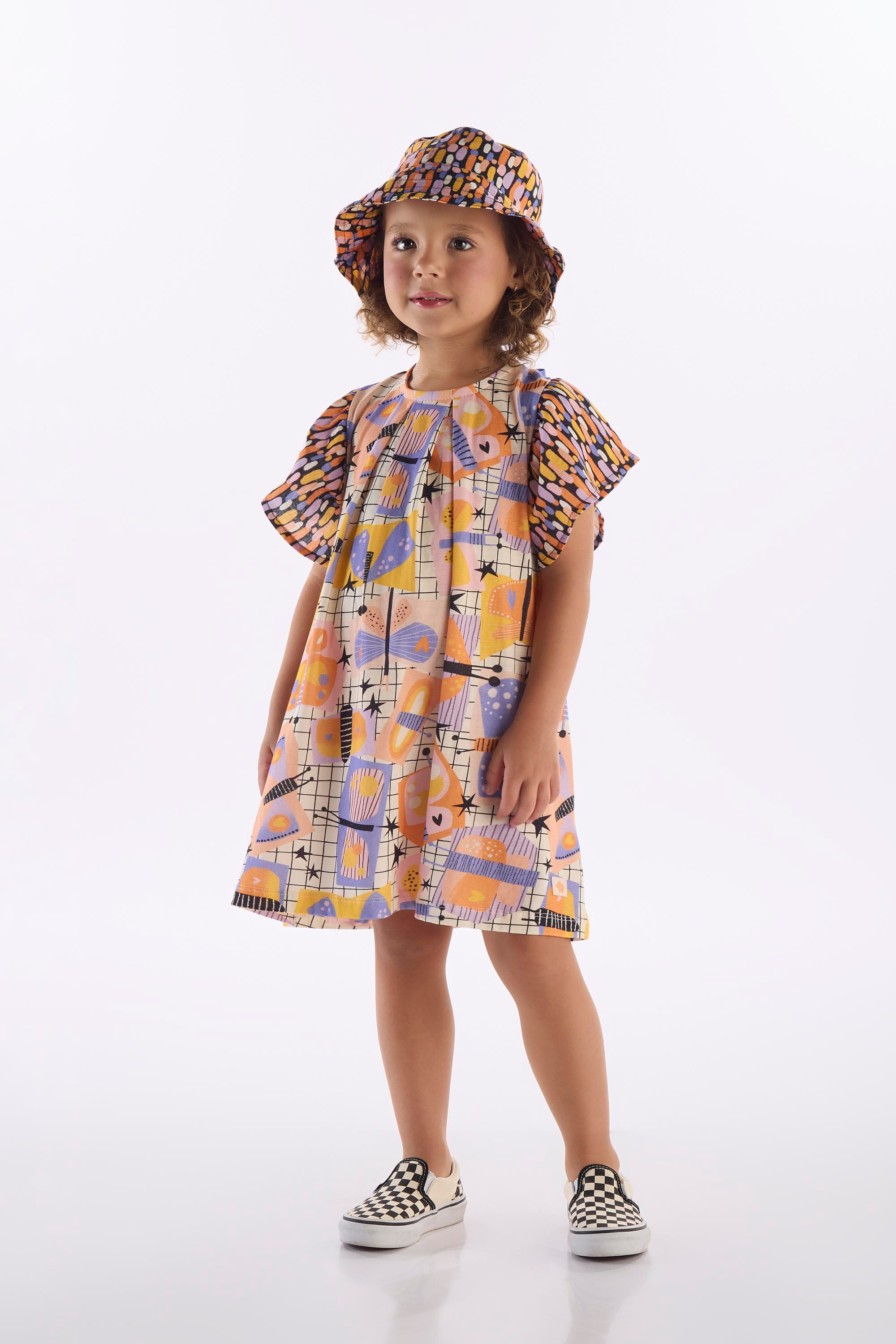 Vestido Borboleta Infantil em Algodão e Viscose (Off White) Três e Já