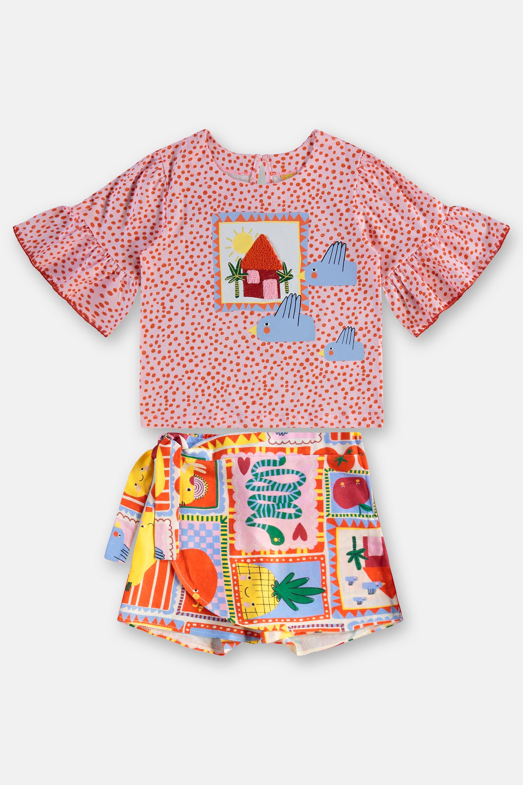 Conjunto Charme Infantil com Blusa e Short-Saia (Rosa Claro) Três e Já - Imagem 9