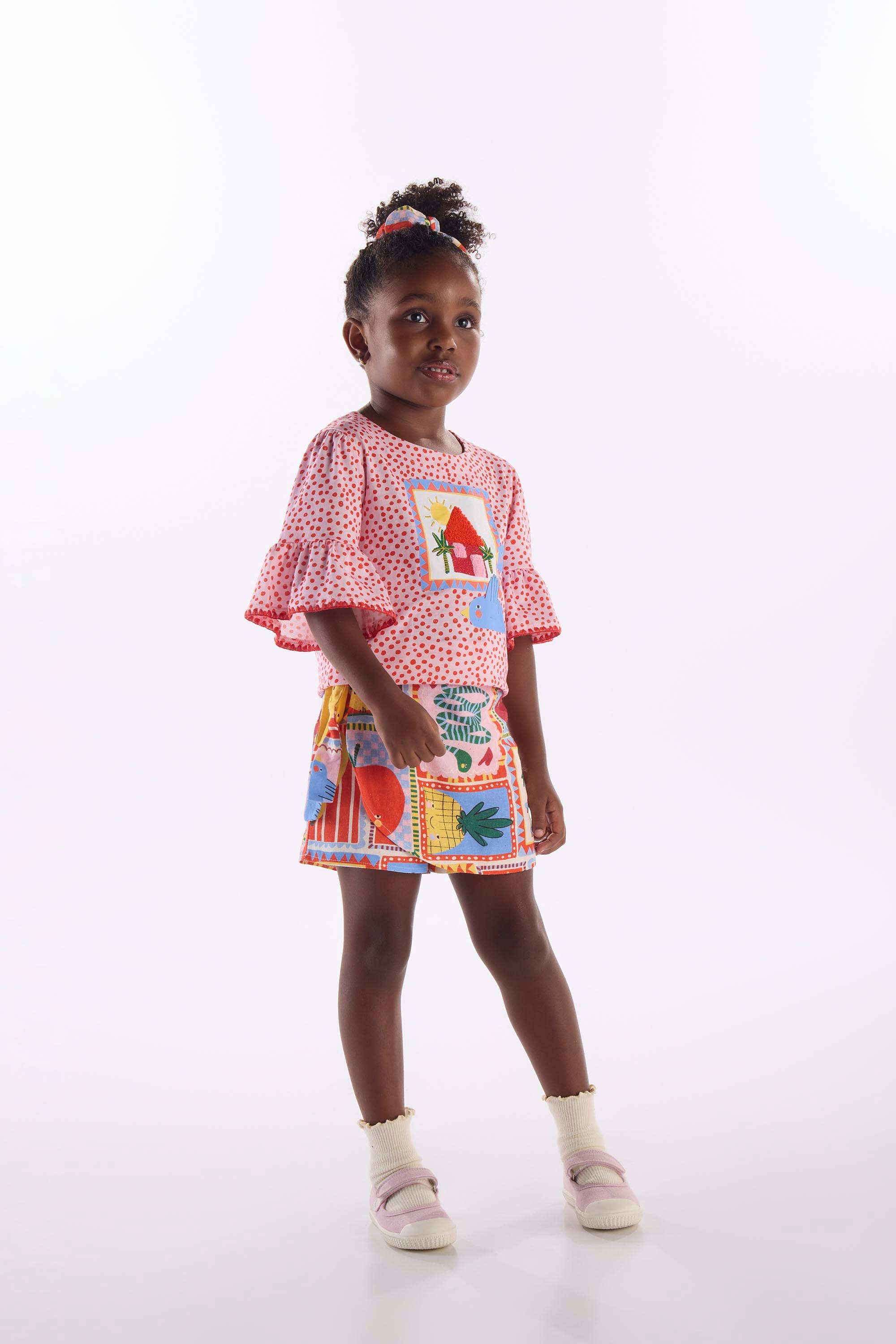 Conjunto Charme Infantil com Blusa e Short-Saia (Rosa Claro) Três e Já - Imagem 36