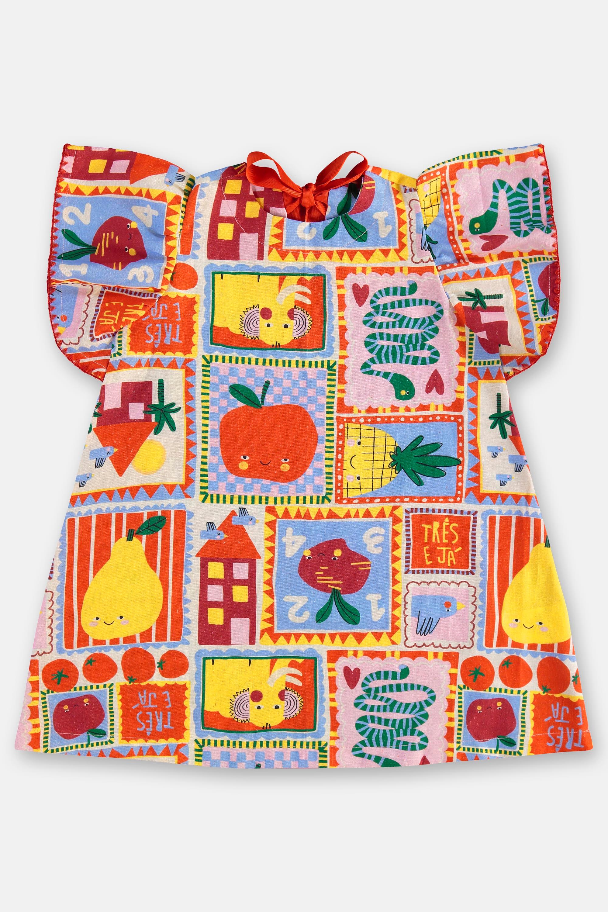 Vestido Infantil Charme em Viscolinho (Off White) Três e Já - Imagem 2