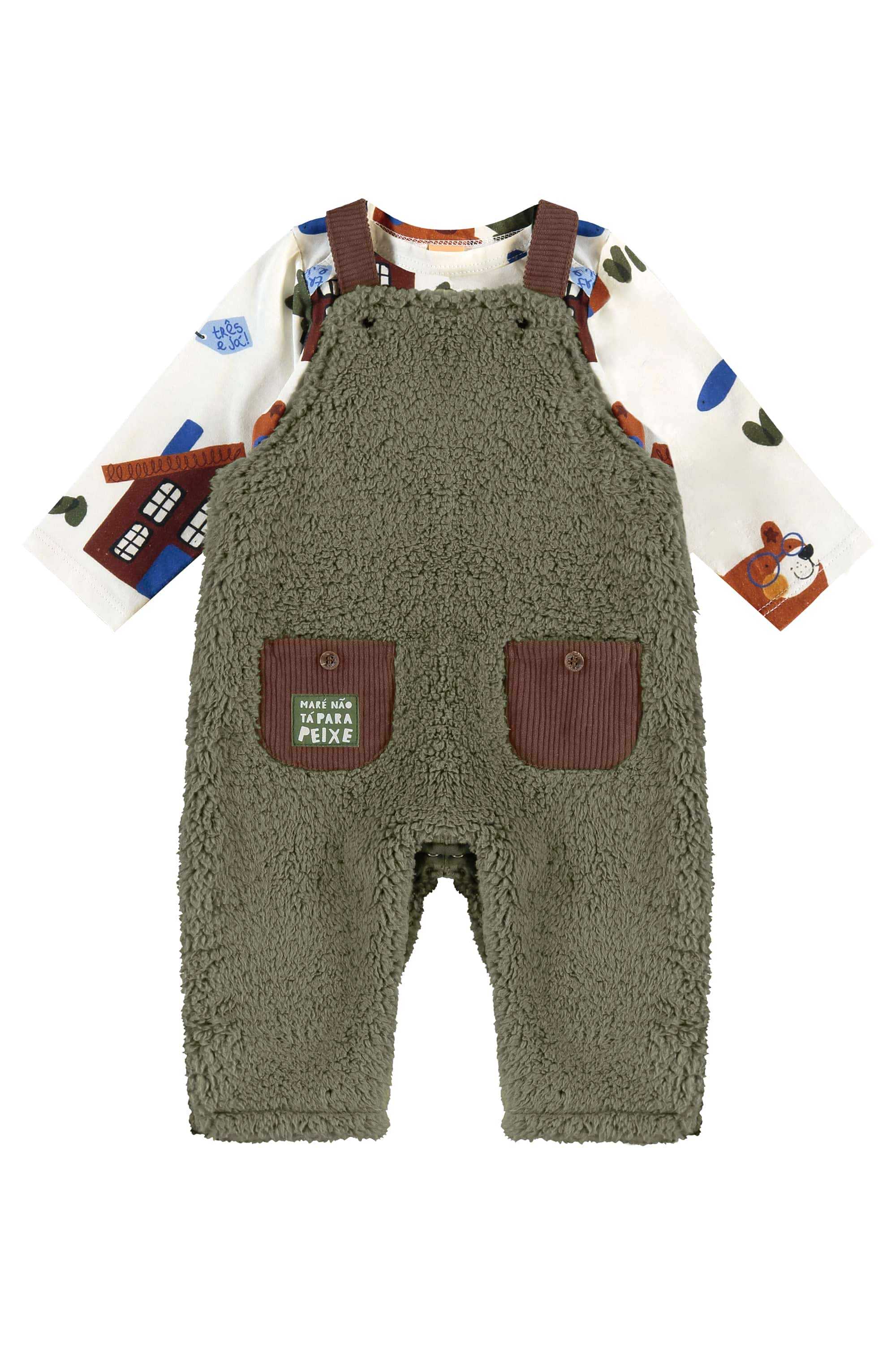 Conjunto Urso Amigo Bebê Menino Body e Jardineira (Verde) Três e Já - Imagem 2
