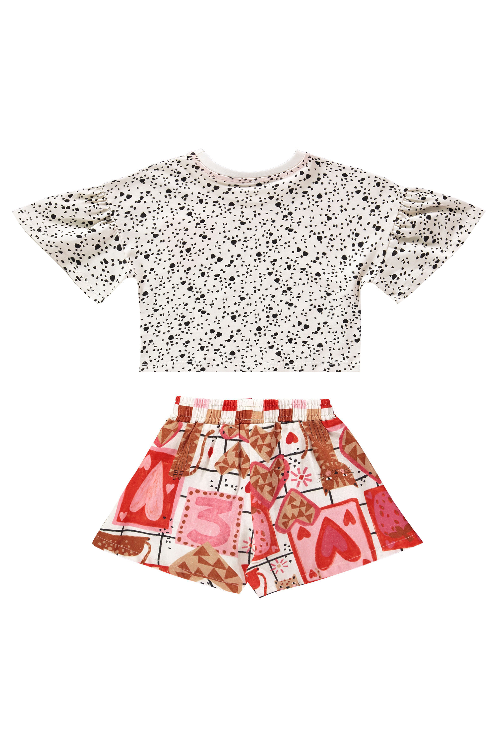 Conjunto Infantil Feminino com Blusa e Short Gatinhos (Off White) Três e Já - Imagem 5