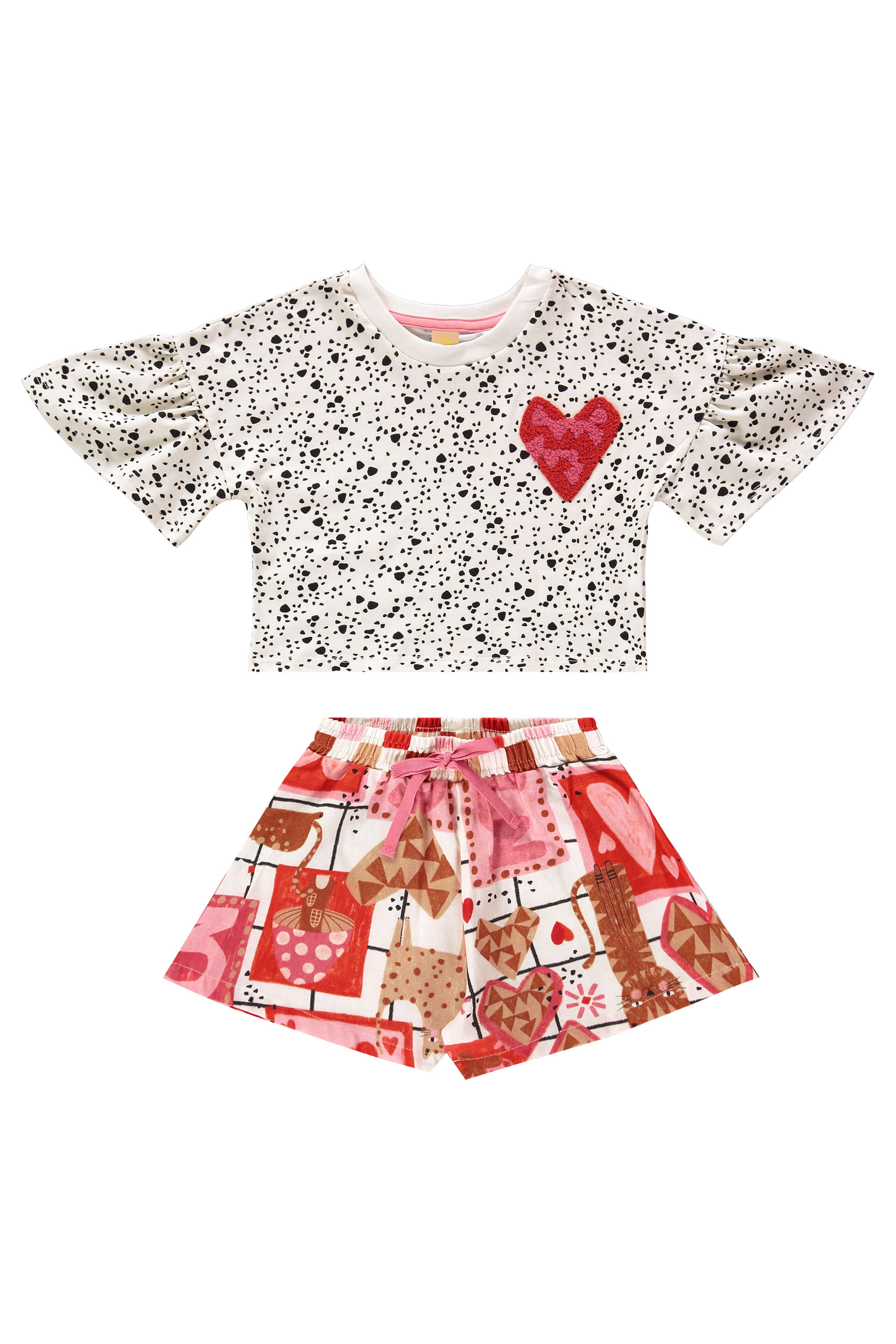 Conjunto Infantil Feminino com Blusa e Short Gatinhos (Off White) Três e Já - Imagem 30