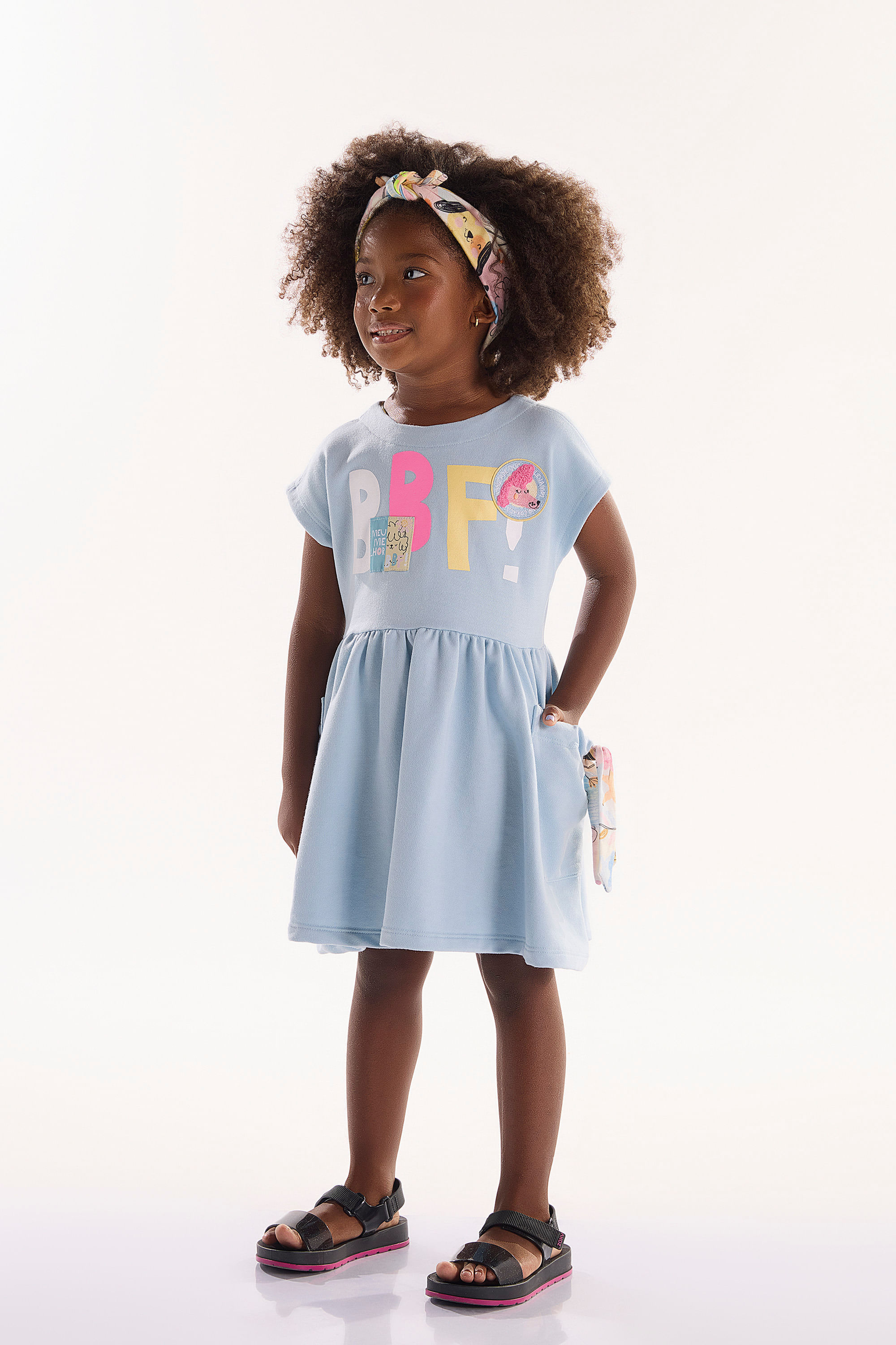 Vestido Infantil Aumigo em Moletom Sem Felpa (Azul) Três e Já