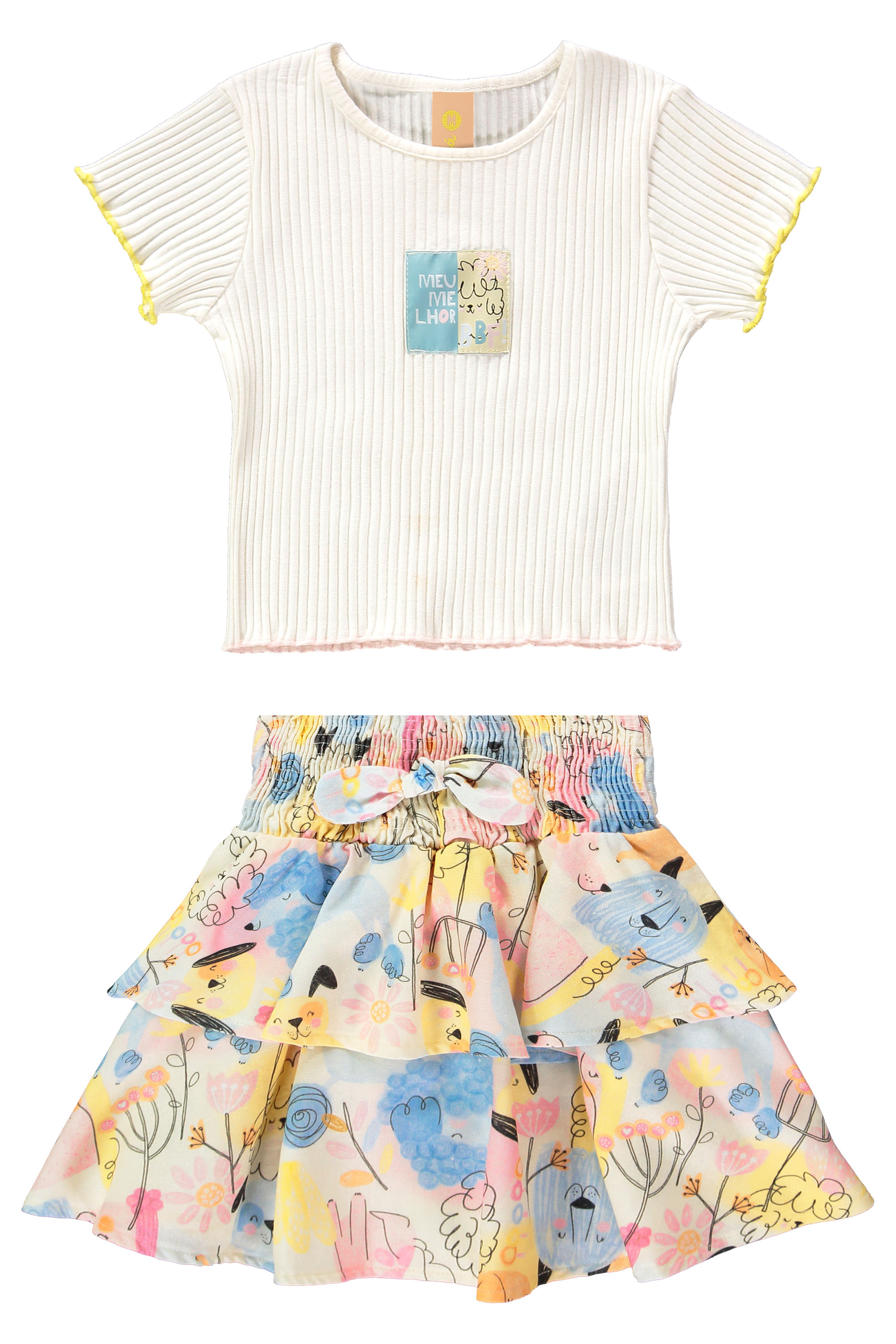 Conjunto Infantil com Cropped e Saia Aumigo (Off White) Três e Já - Imagem 37